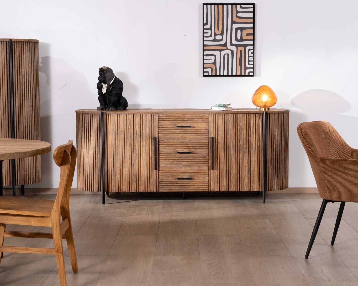 Enfilade 200 cm avec portes et tiroirs en bois exotiques "Troms"