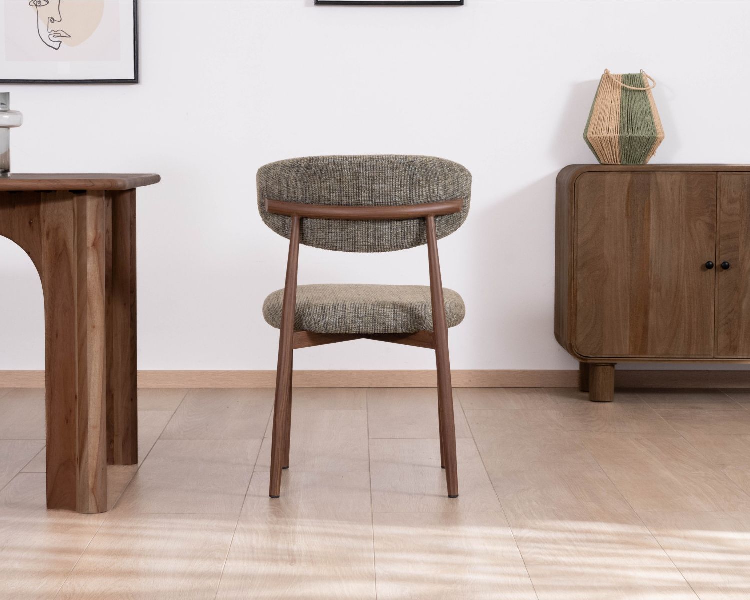 Lot de 2 chaises de repas esprit rétro en tissu tramé kaki "Arpège" pieds aspect noyer