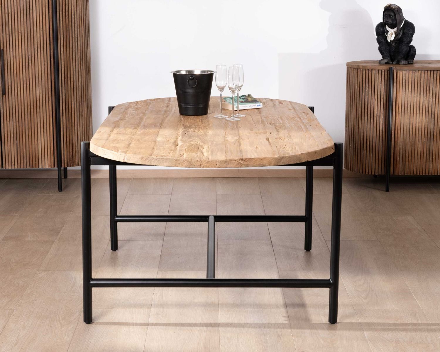 Table de salle à manger vintage en teck et métal "Troms" 200 x 100 cm