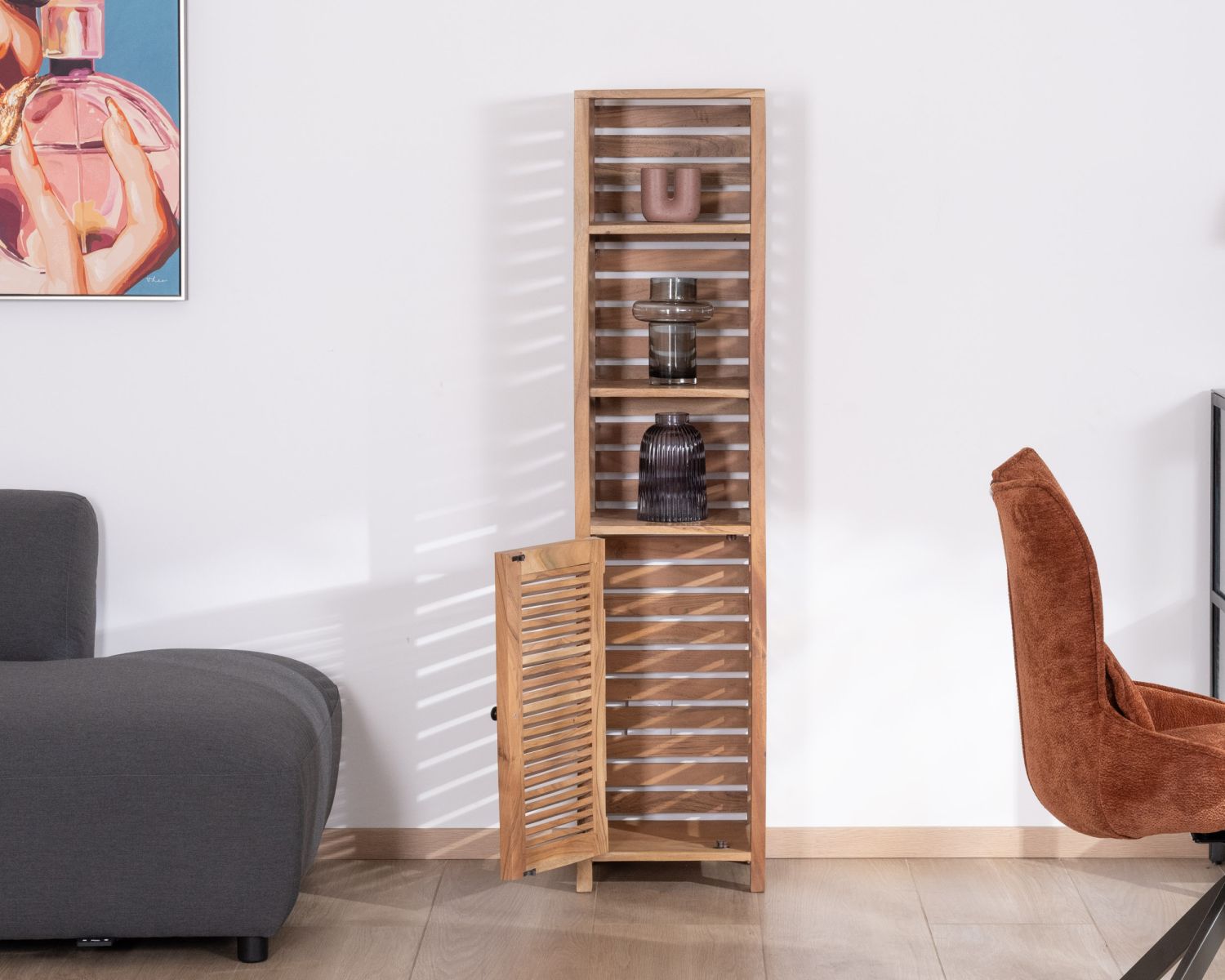 Colonne de rangement "Conoa" structure persienne en acacia