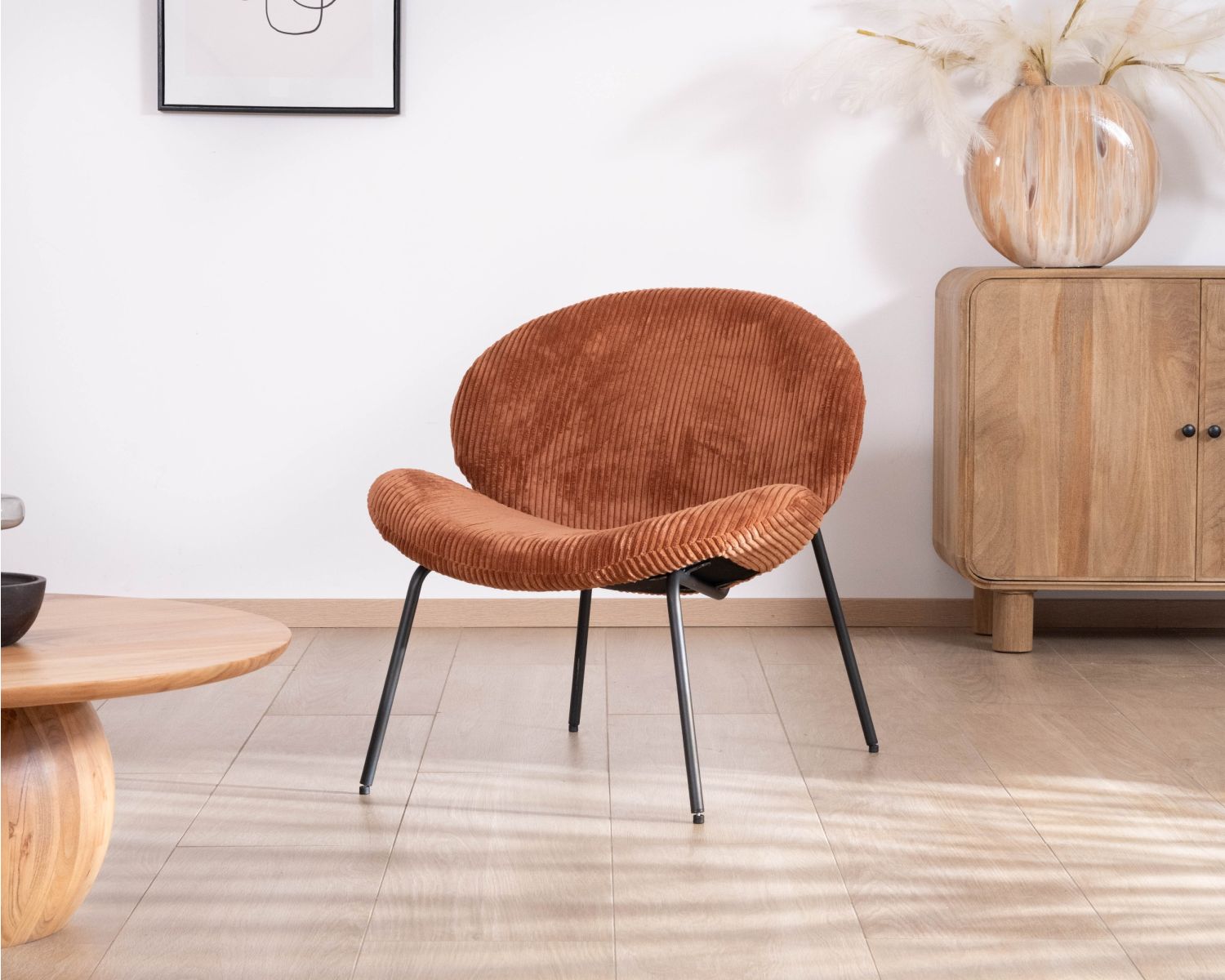 Fauteuil lounge design en velours côtelé rouille "Sonate"