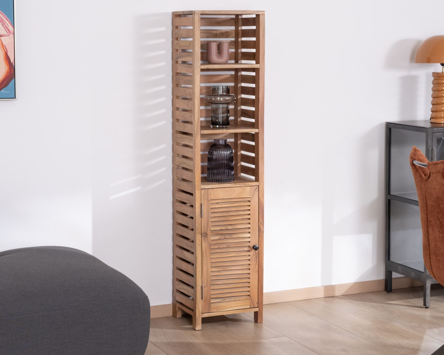 Colonne de rangement "Conoa" structure persienne en acacia