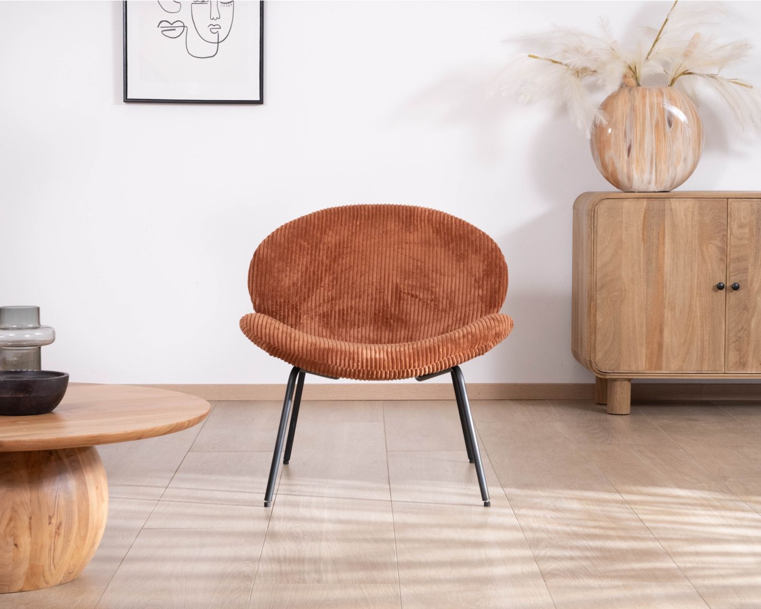 Fauteuil lounge design en velours côtelé rouille "Sonate"