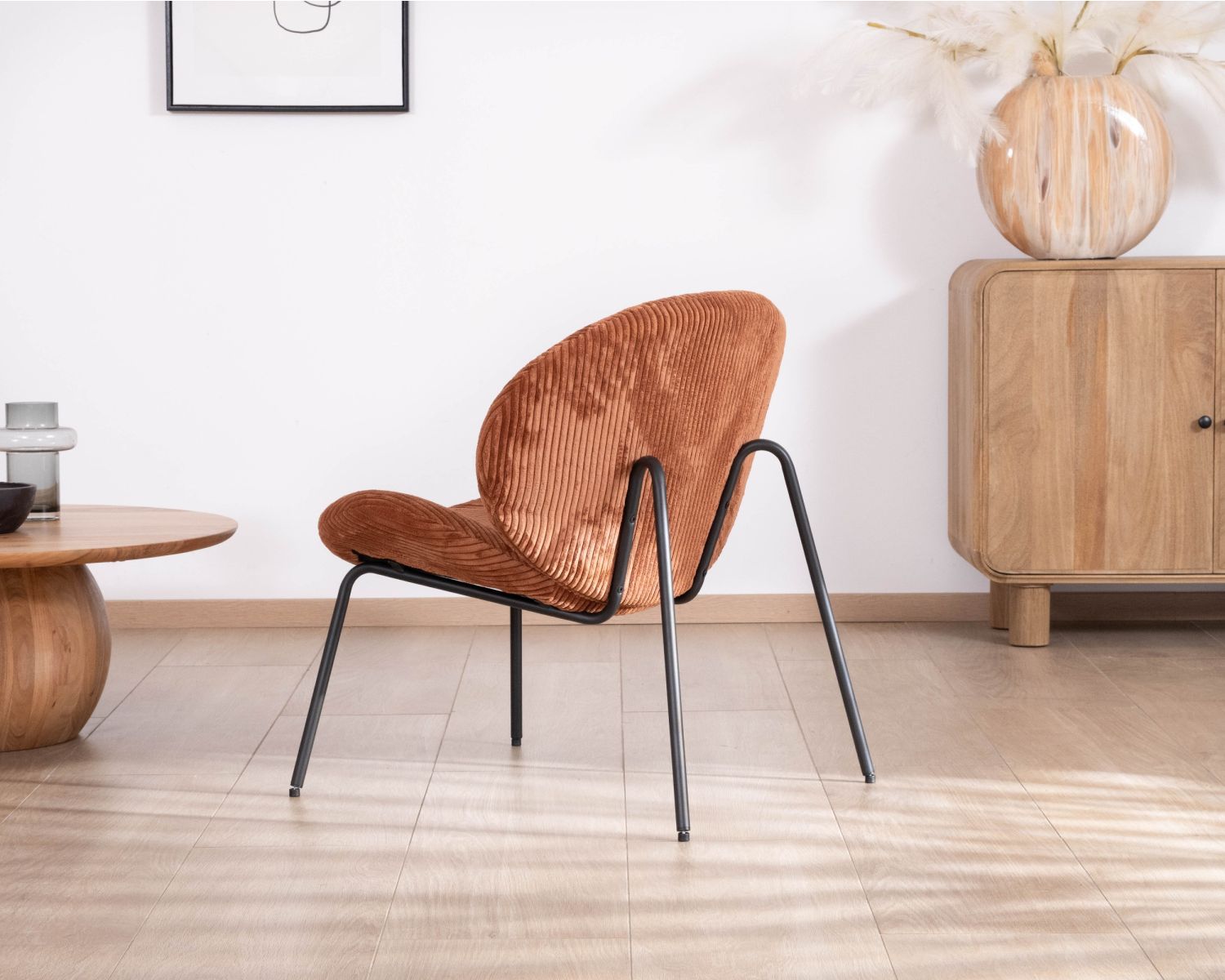 Fauteuil lounge design en velours côtelé rouille "Sonate"