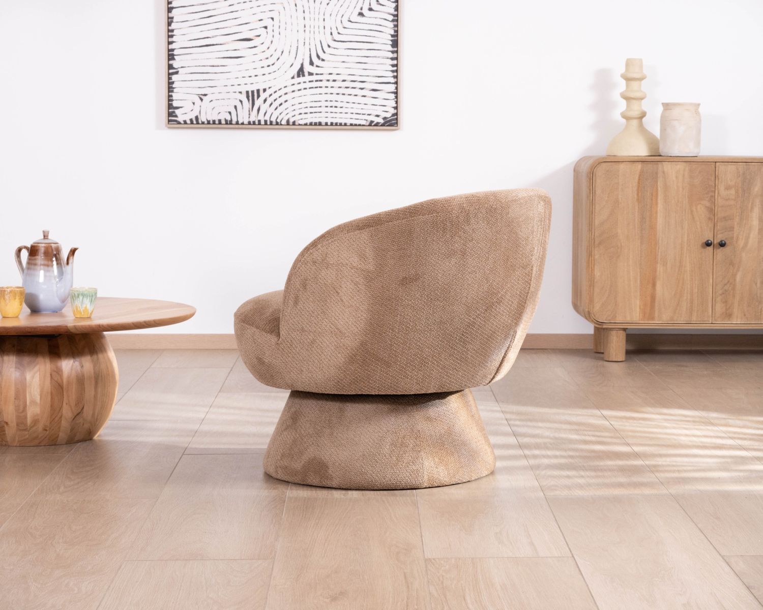 Fauteuil d'appoint tournant 360° en tissu chenillé camel "Ladoga"