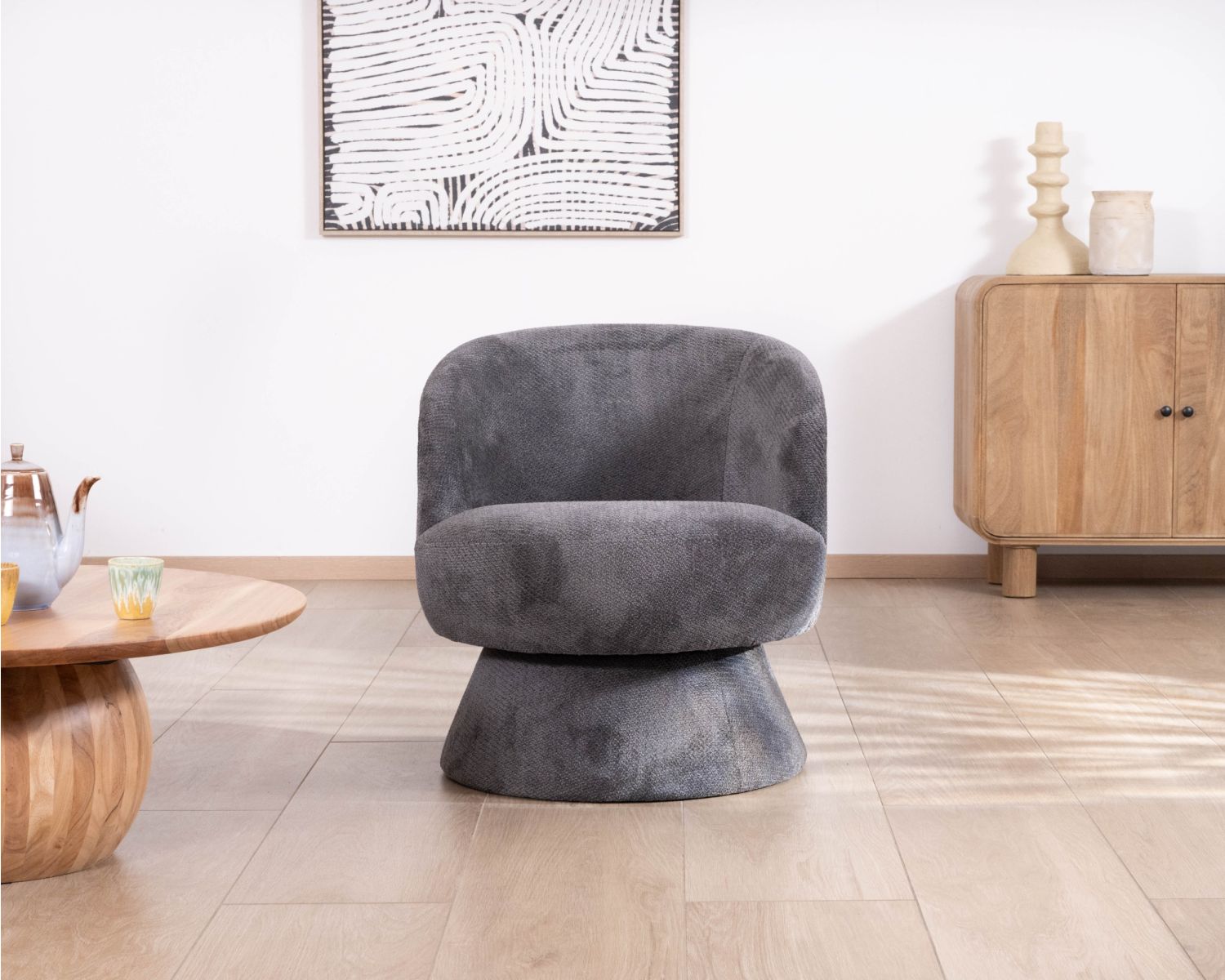 Chauffeuse pivotante 360° en tissu chenillé gris "Ladoga"