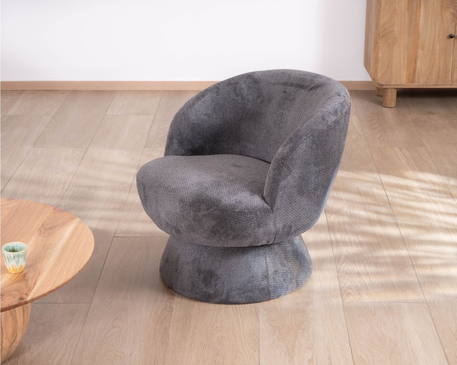 Chauffeuse pivotante 360° en tissu chenillé gris "Ladoga"