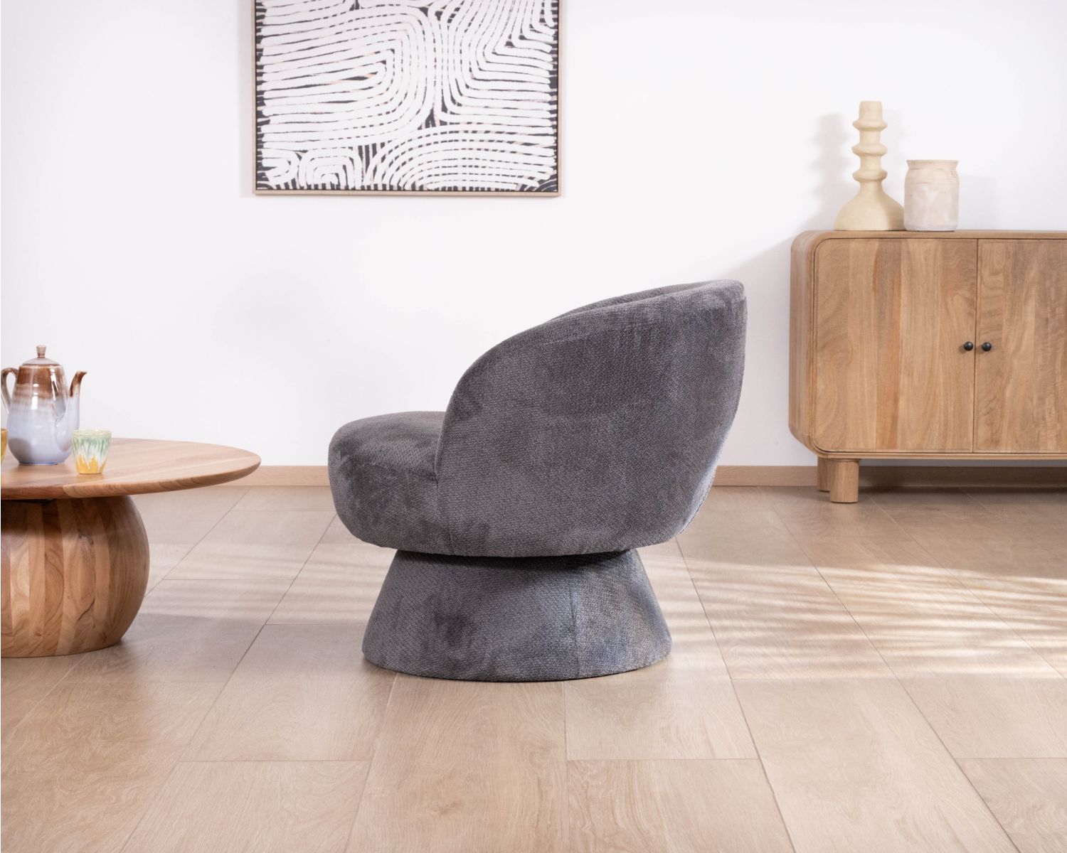 Chauffeuse pivotante 360° en tissu chenillé gris "Ladoga"