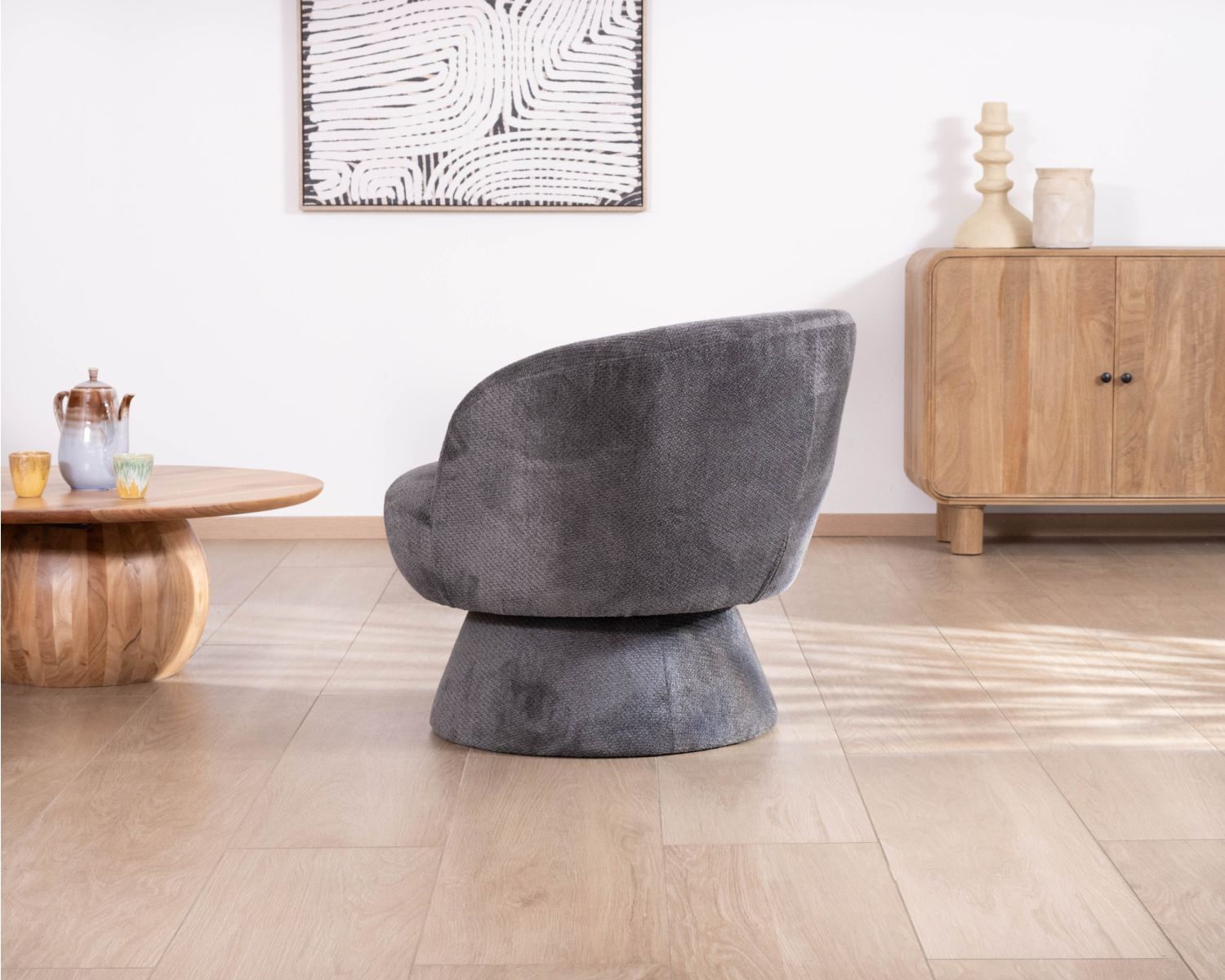 Chauffeuse pivotante 360° en tissu chenillé gris "Ladoga"