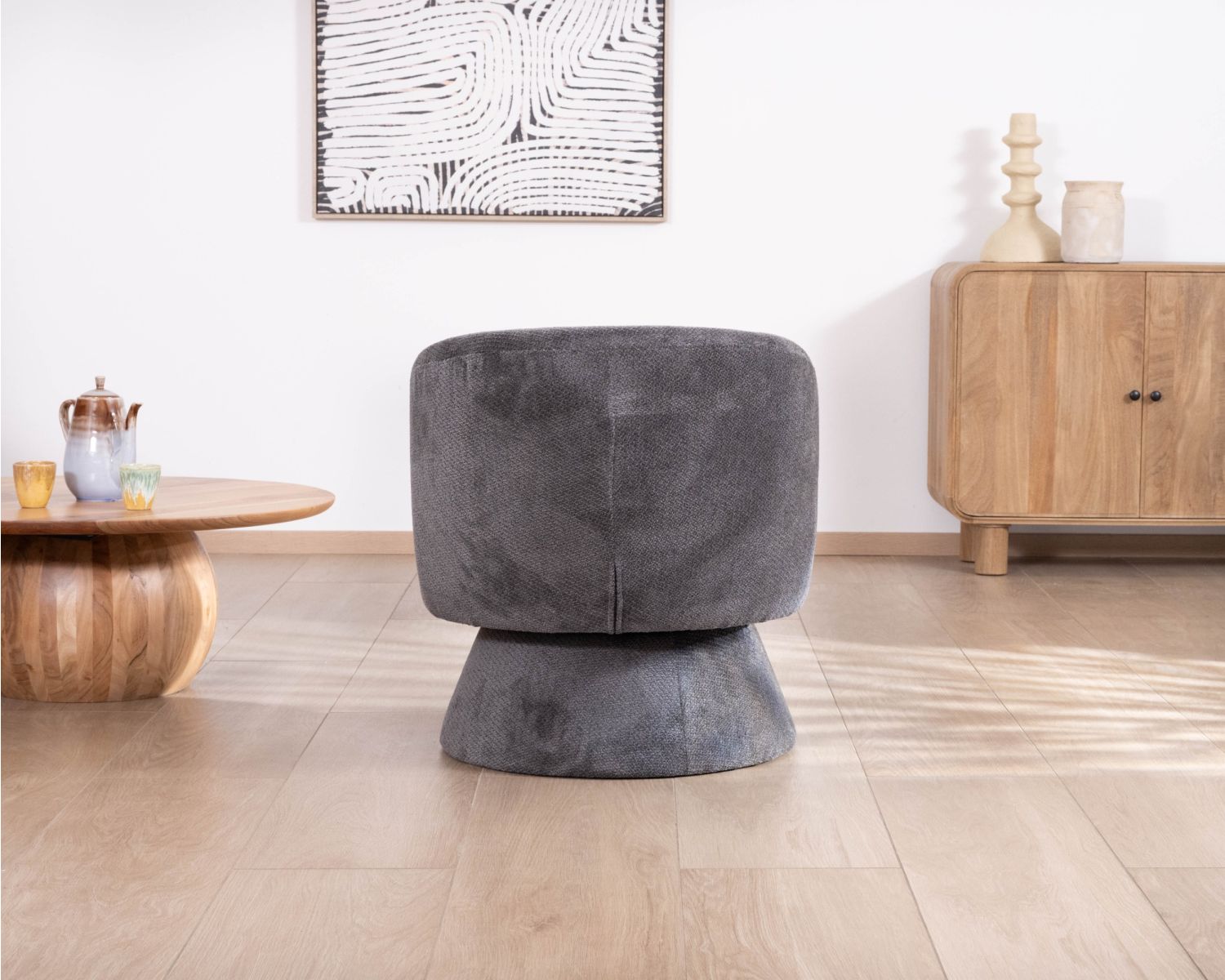 Chauffeuse pivotante 360° en tissu chenillé gris "Ladoga"