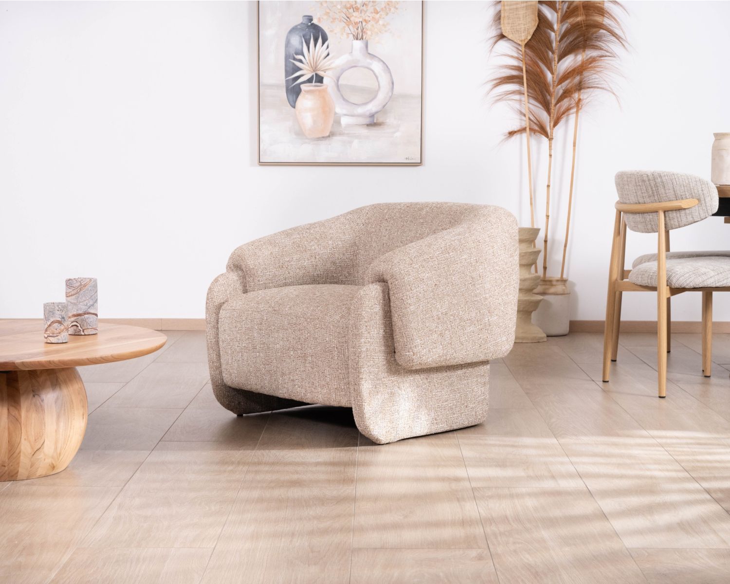 Fauteuil club revisité « Sweet Culture » en tissu marron chiné esprit vintage contemporain