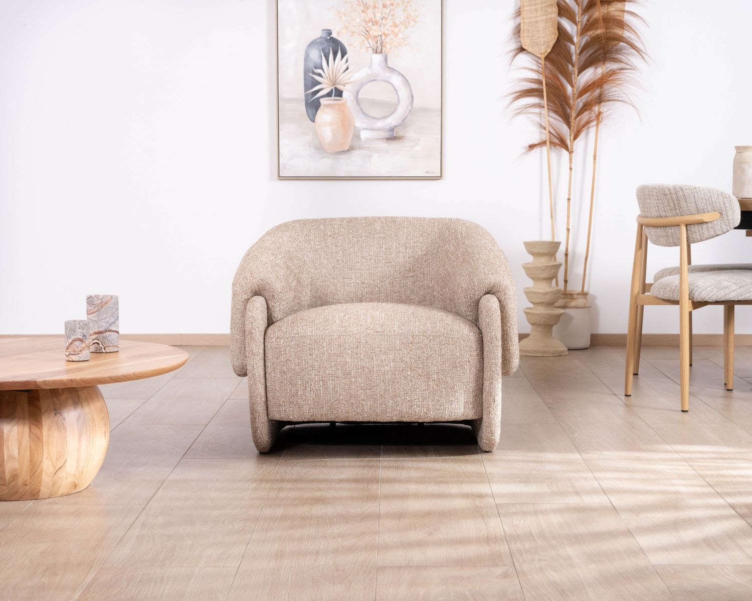 Fauteuil club revisité « Sweet Culture » en tissu marron chiné esprit vintage contemporain