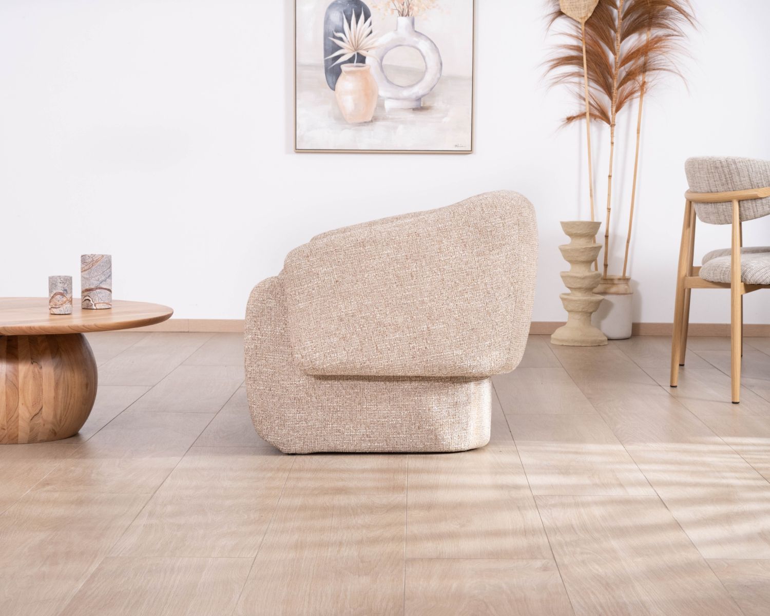 Fauteuil club revisité « Sweet Culture » en tissu marron chiné esprit vintage contemporain