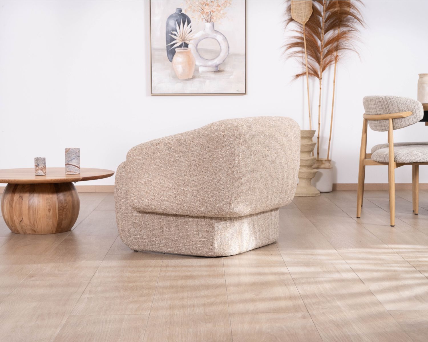 Fauteuil club revisité « Sweet Culture » en tissu marron chiné esprit vintage contemporain