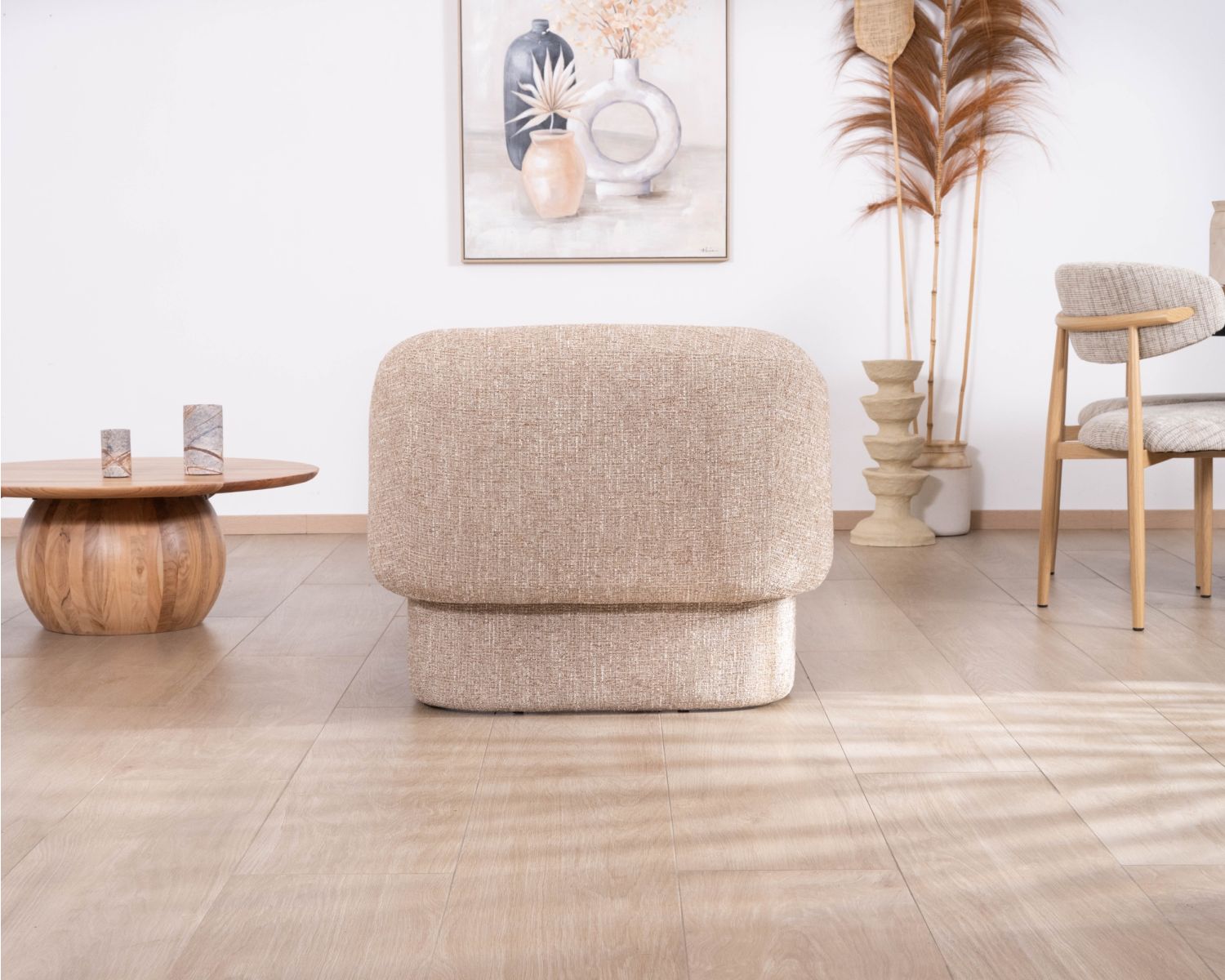 Fauteuil club revisité « Sweet Culture » en tissu marron chiné esprit vintage contemporain