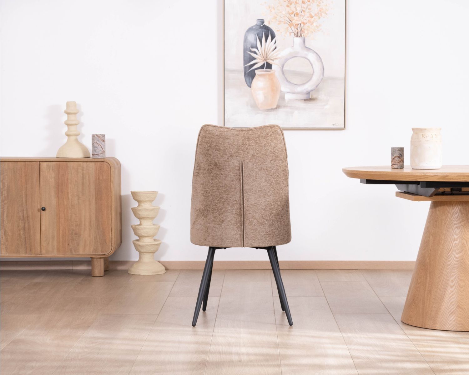 Lot de 2 chaises de repas contemporaines matelassées en tissu bouclette grège "Ondine"