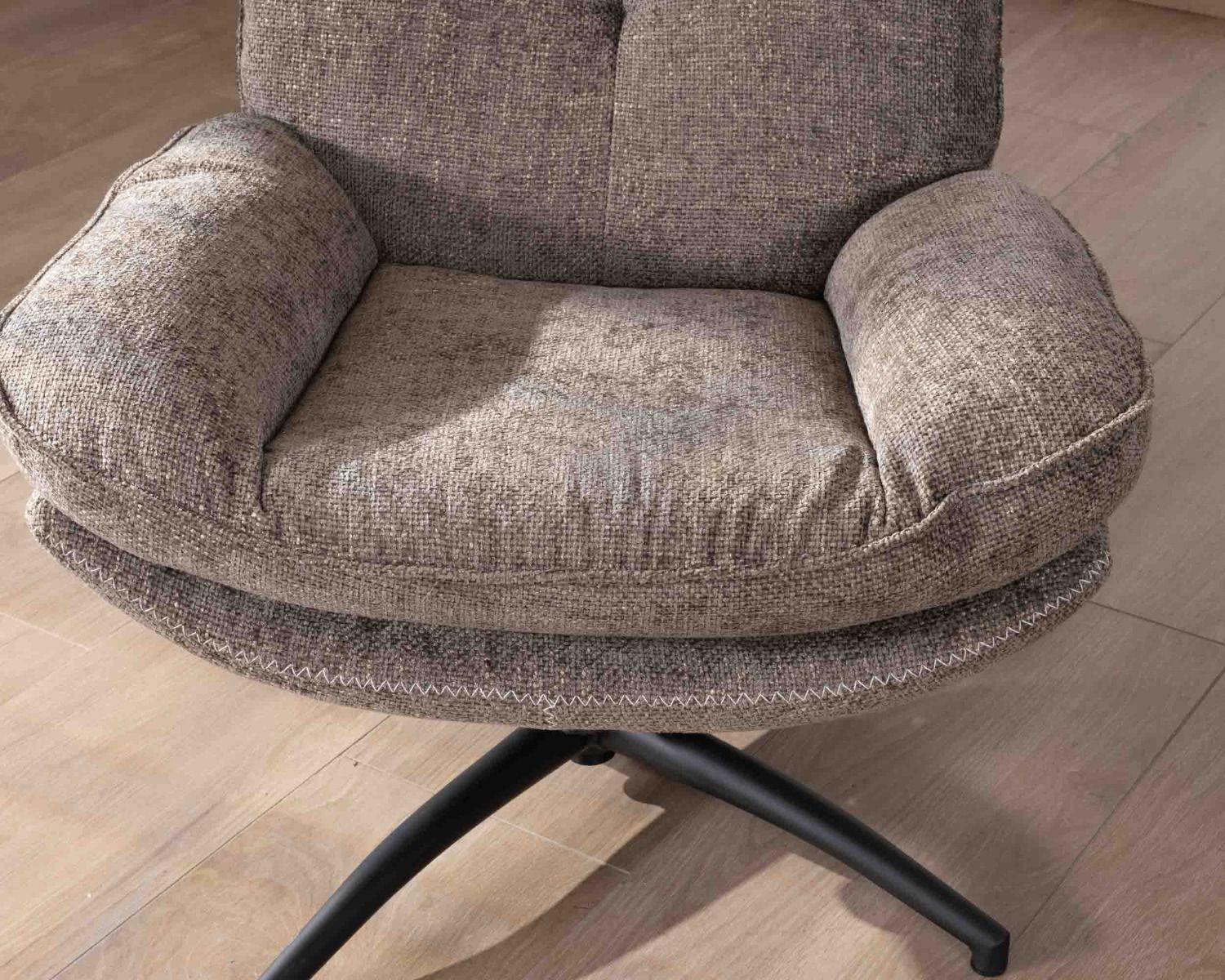 Fauteuil de relaxation vintage avec pouf en tissu taupe "Branson"