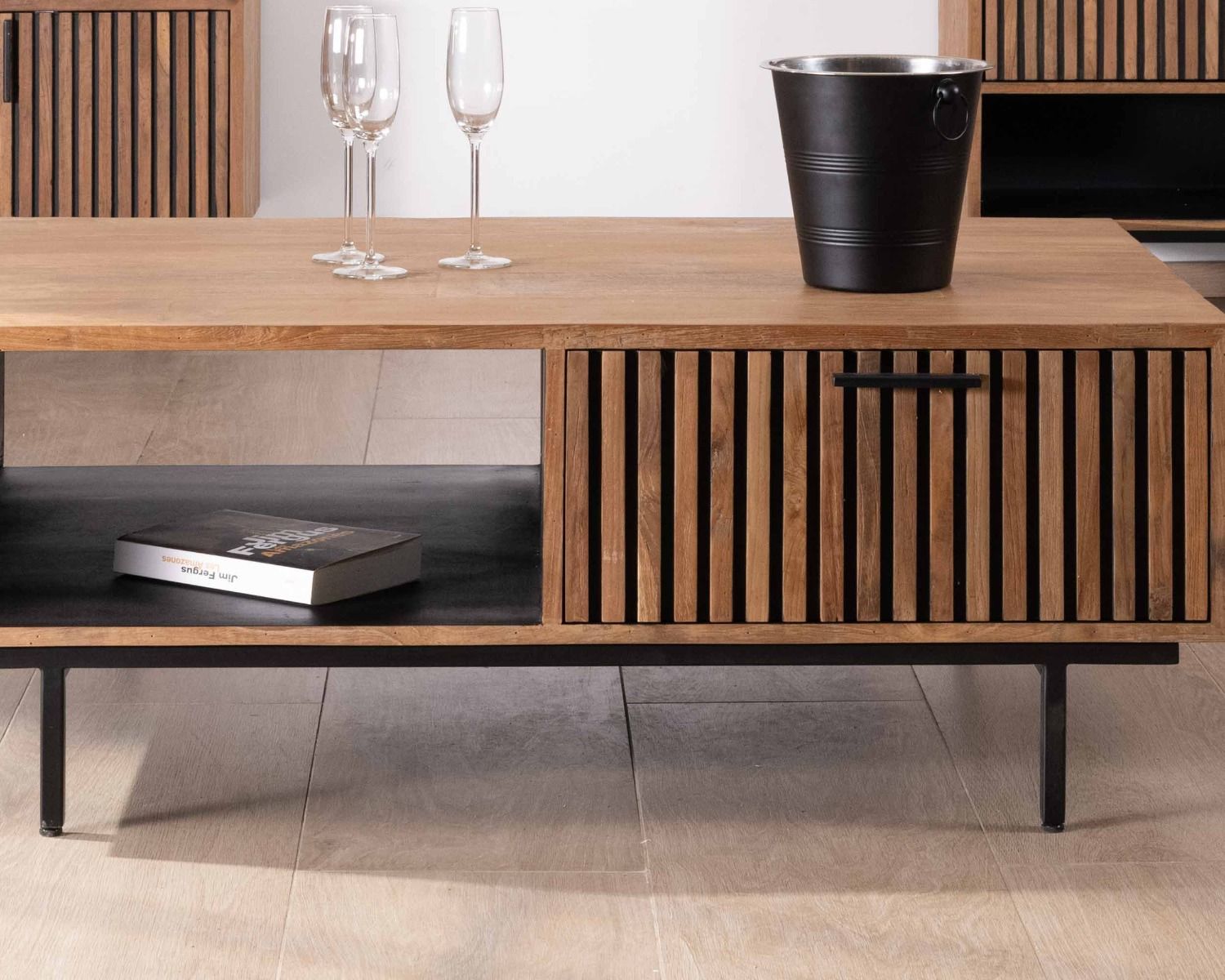 Table de salon 120 cm en teck recyclé "Opland" style rétro