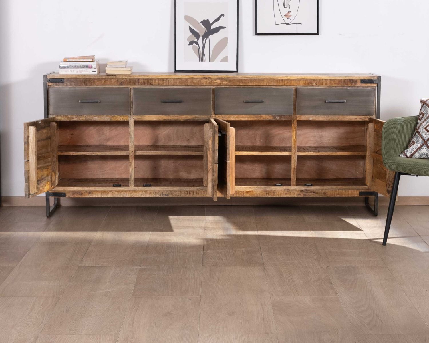 Enfilade industrielle 200 cm en manguier et métal "Shade"