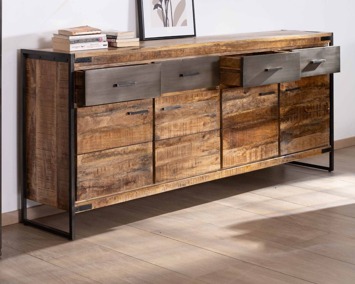 Enfilade industrielle 200 cm en manguier et métal "Shade"