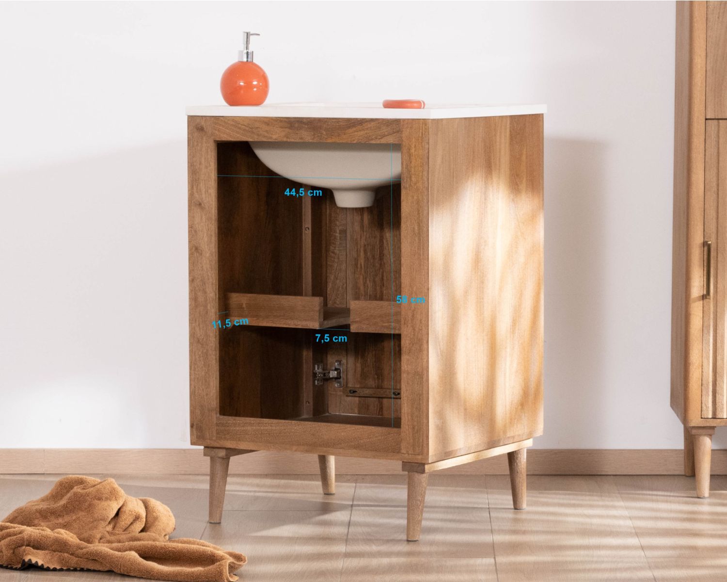 Petit meuble sous vasque en manguier foncé "Malova" 60 cm esprit rétro chic