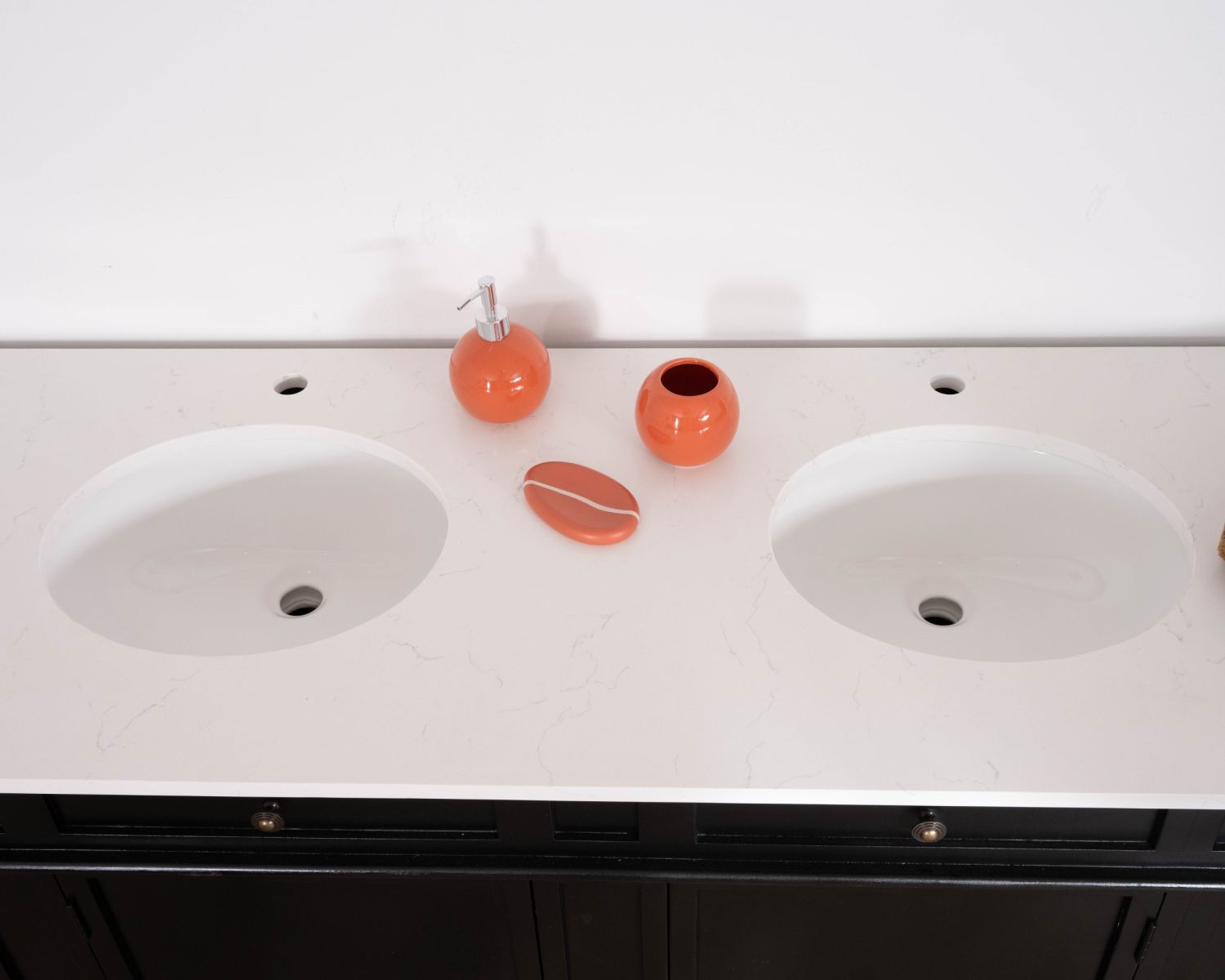 Meuble double vasque coins arrondis bois noir quartz blanc "Églantine"