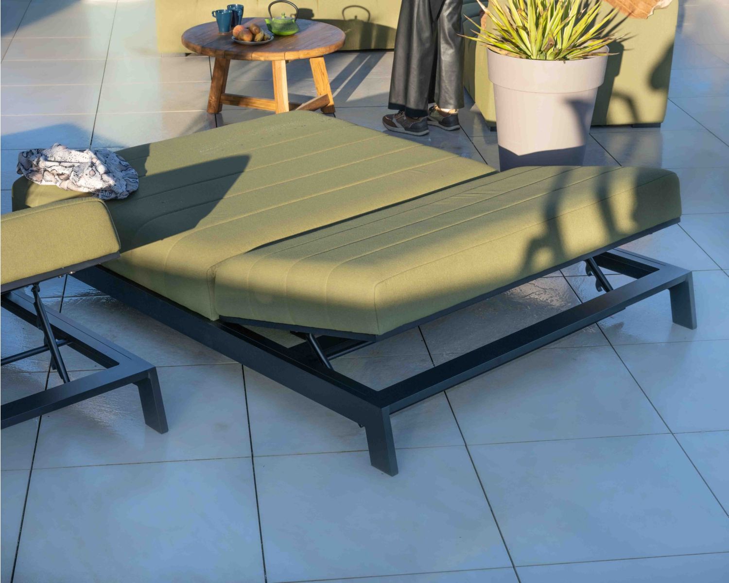 Double bain de soleil haut de gamme vert et noir "Terrasse"