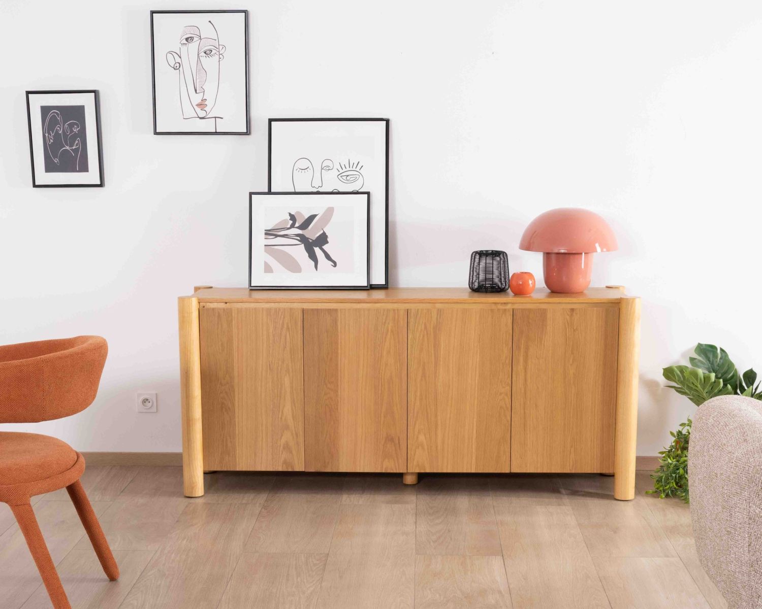 Enfilade 4 portes esprit japandi "Laumie" teinte chêne doré