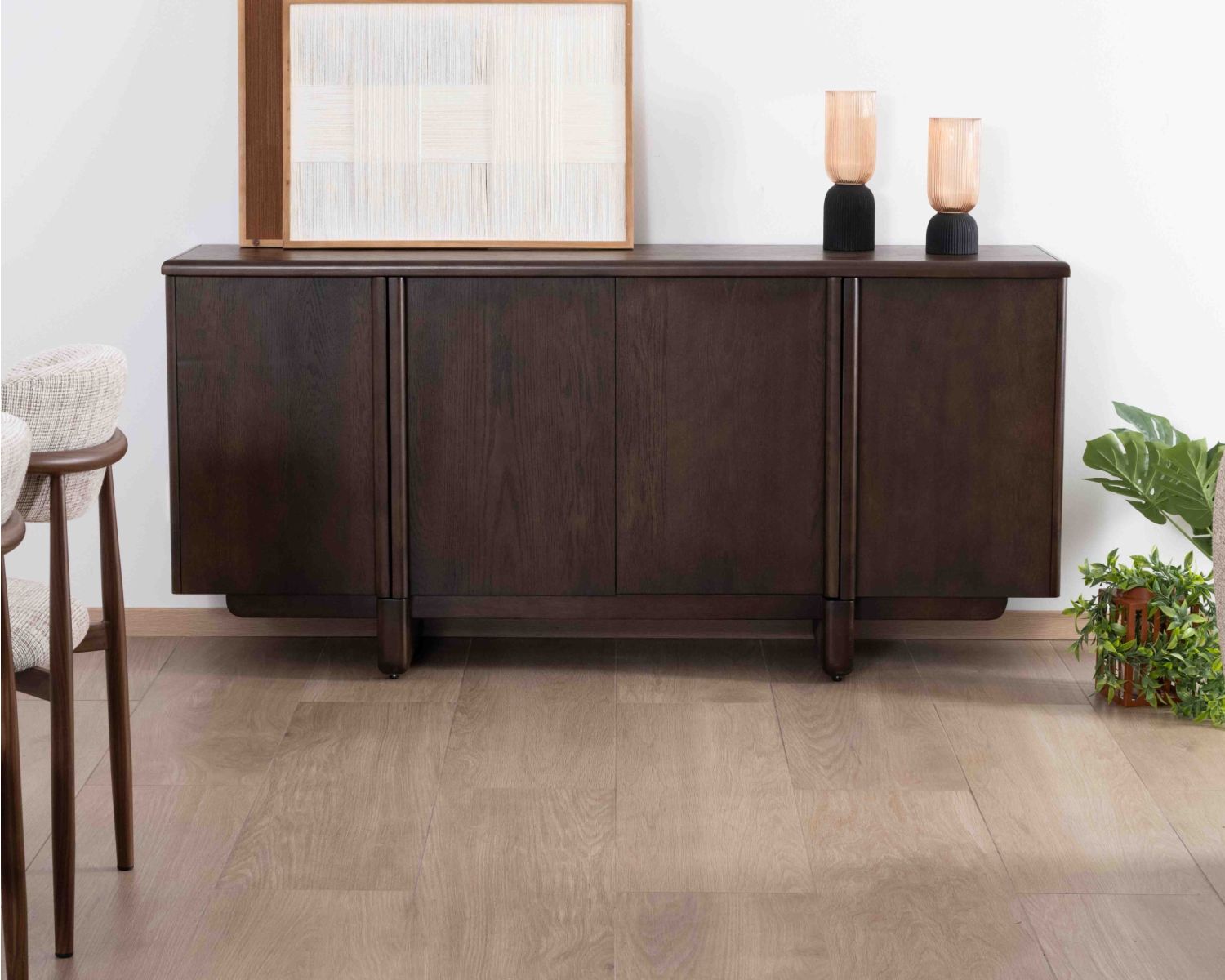 Buffet bas 4 portes esprit japandi "Laumie" teinte foncée