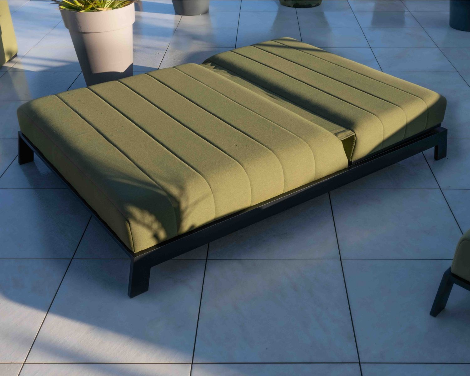 Double bain de soleil haut de gamme vert et noir "Terrasse"