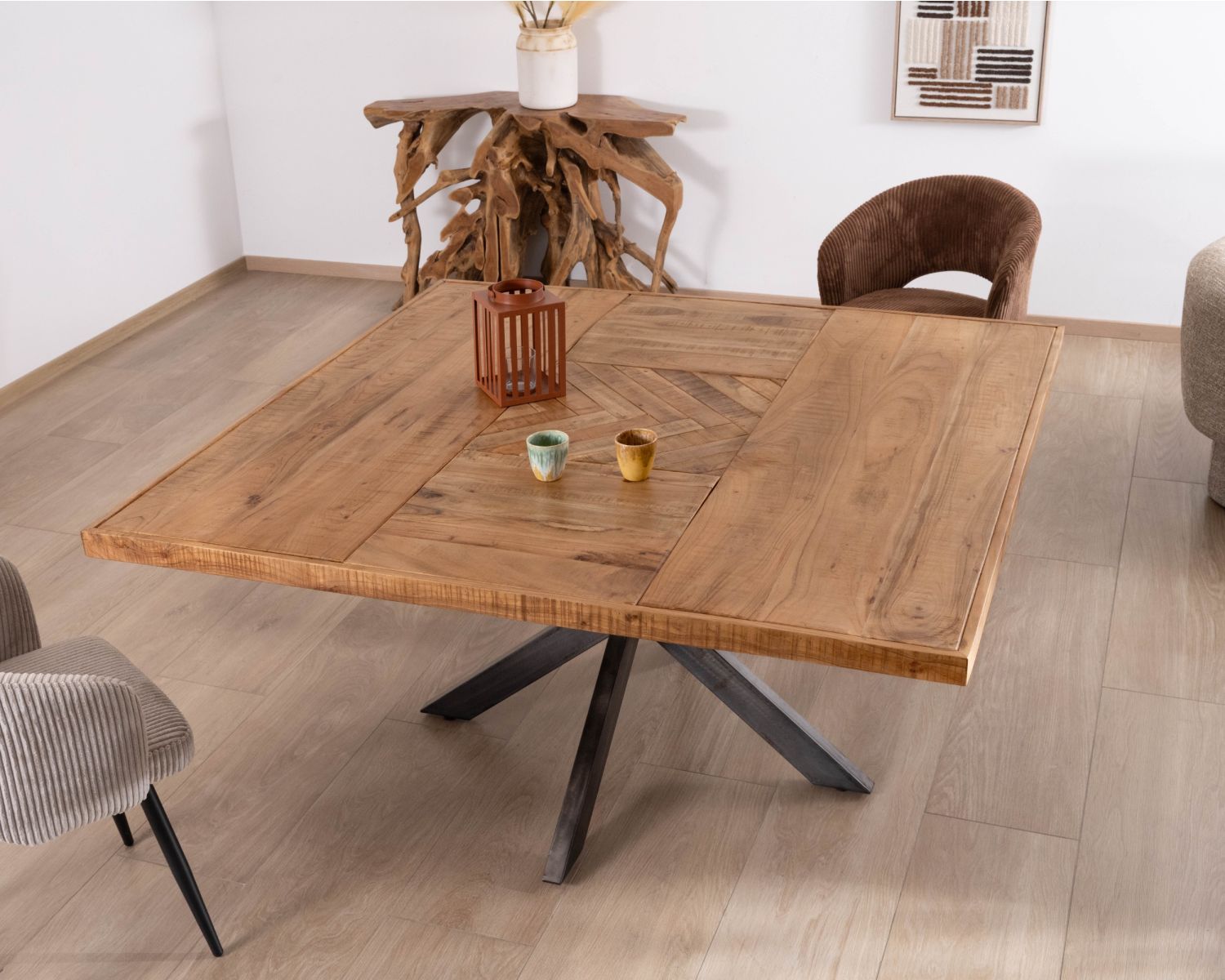 Table à manger carrée 150x150 cm "Bronx" bois et métal