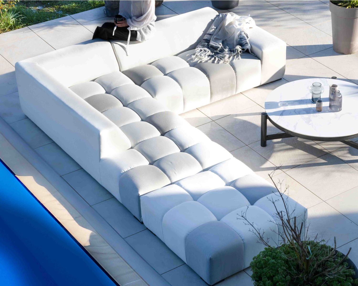 Canapé extérieur modulaire retour droit "Lazy Beach" beige et gris clair