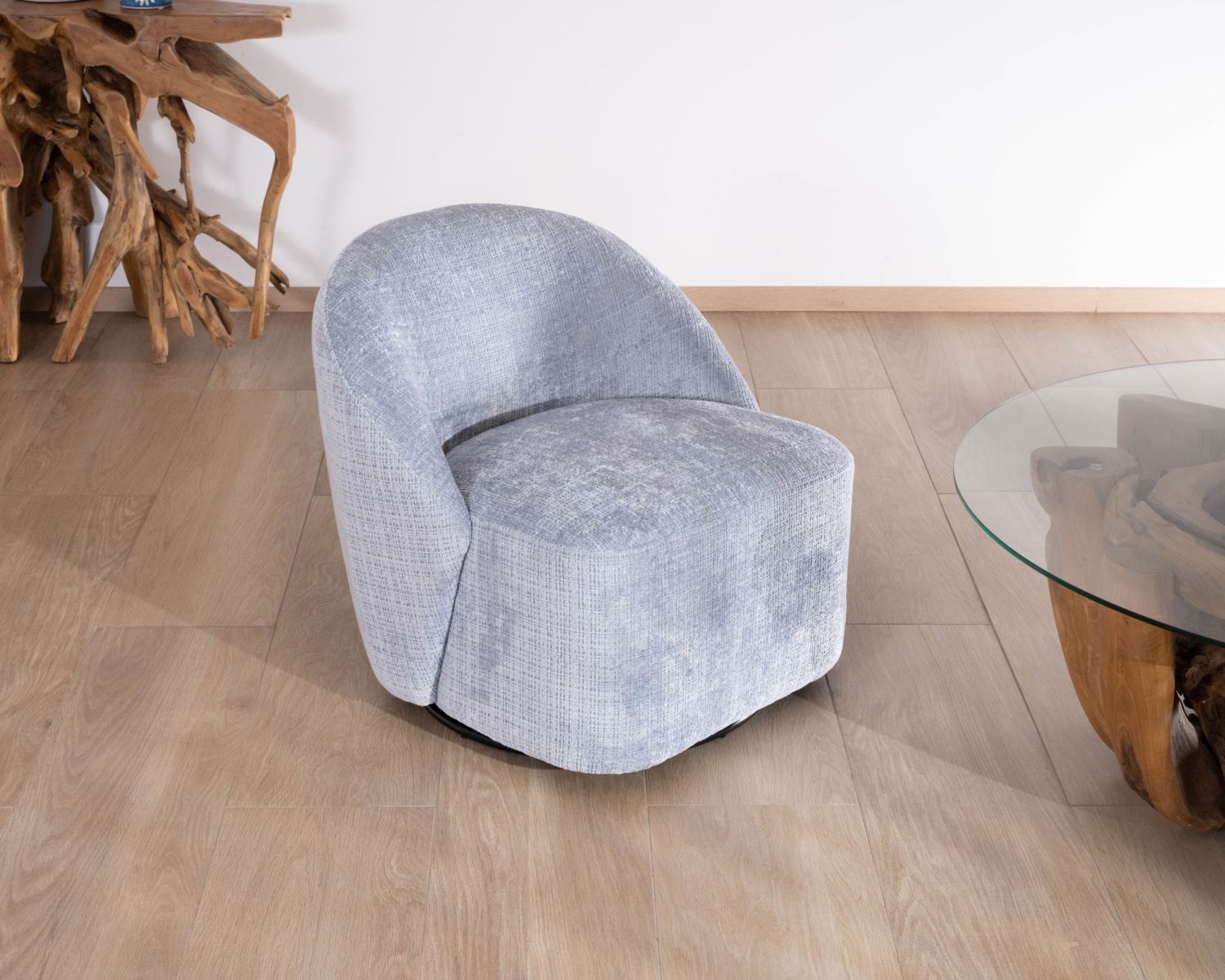 Chauffeuse tournante design épuré en tissu bleu glacier "Marylin"