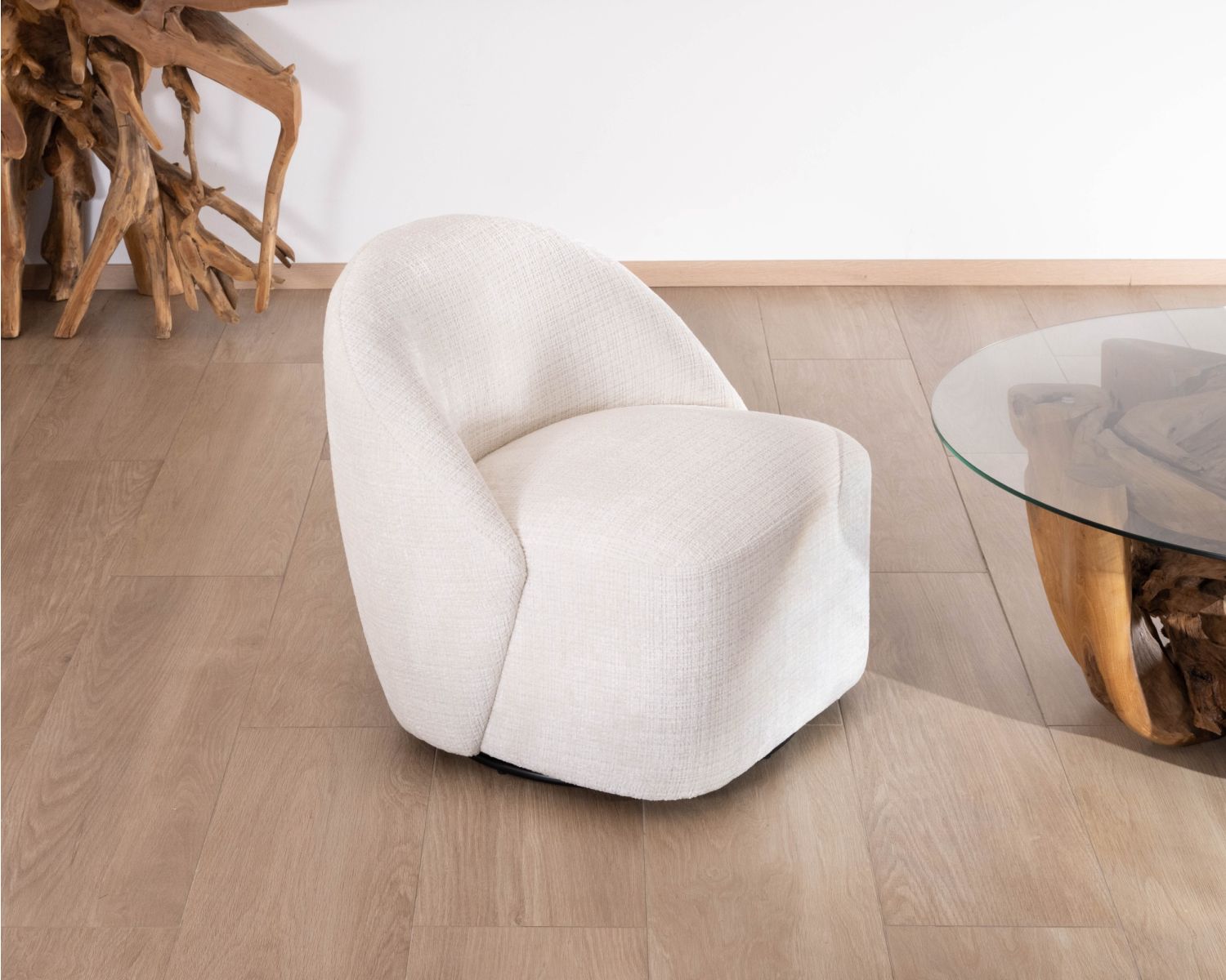 Chauffeuse pivotante 360° design épuré en tissu blanc "Marylin"