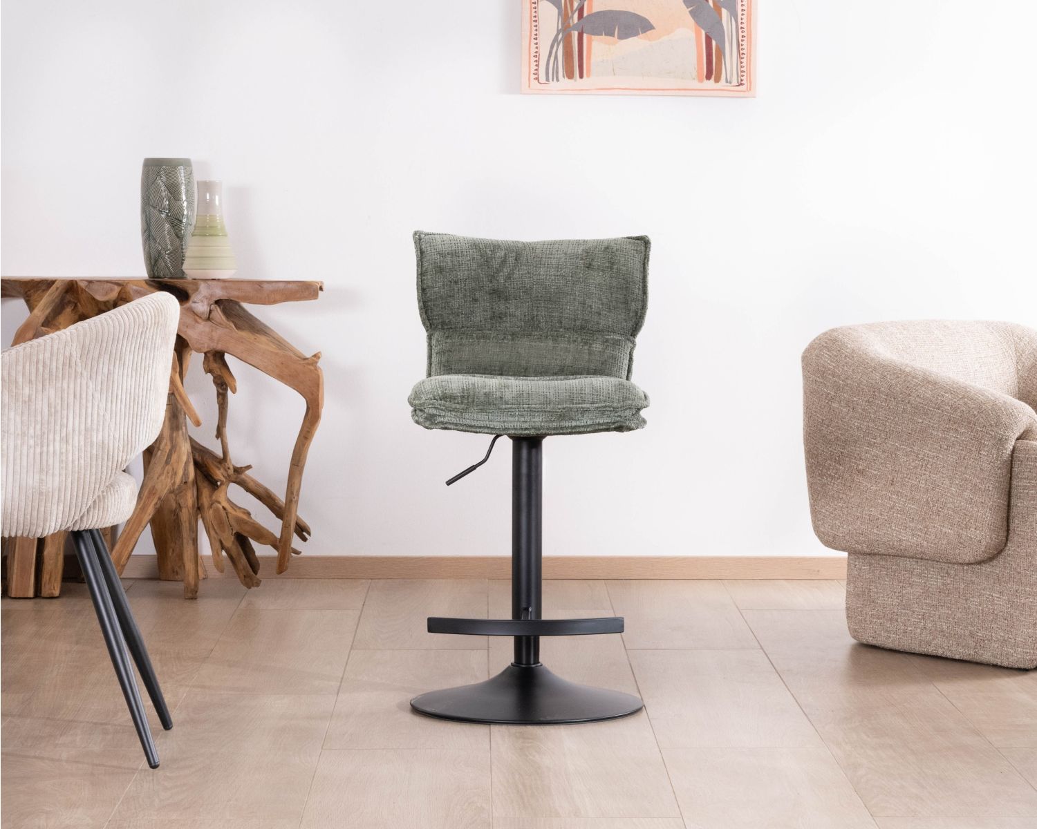 Lot de 2 chaises hautes réglables en hauteur "Topley" confort matelassé en velours vert sauge