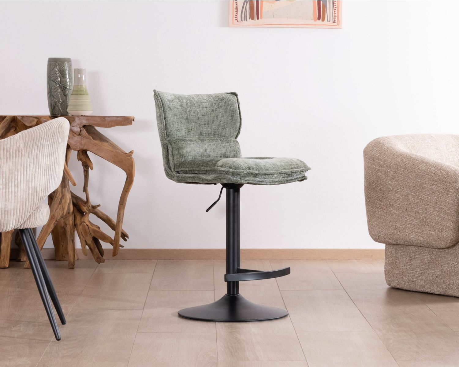 Lot de 2 chaises hautes réglables en hauteur "Topley" confort matelassé en velours vert sauge