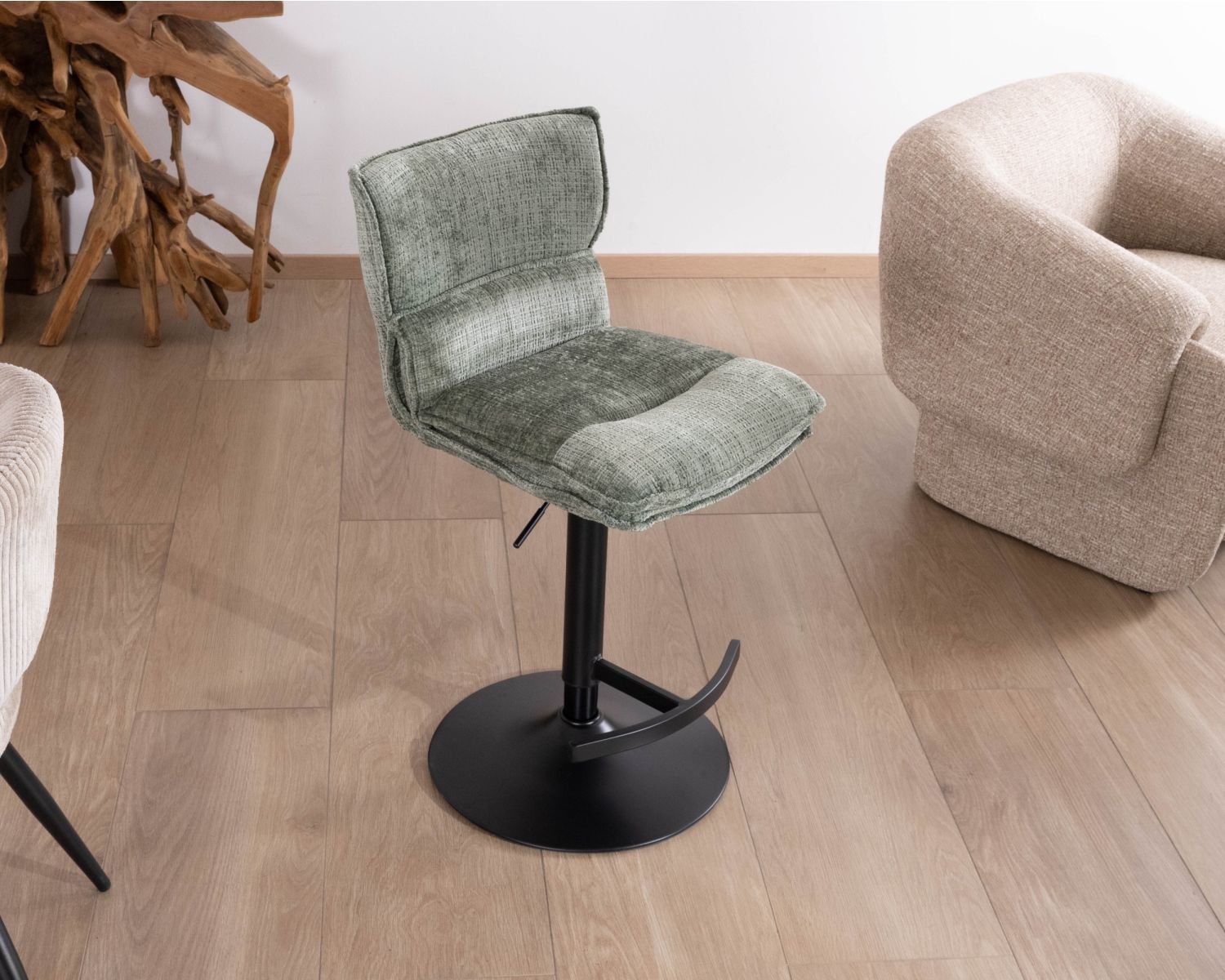 Lot de 2 chaises hautes réglables en hauteur "Topley" confort matelassé en velours vert sauge