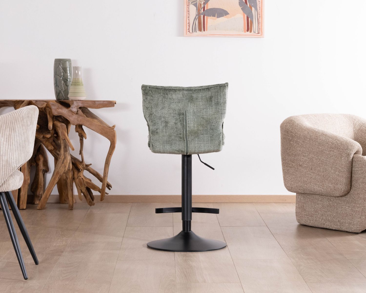 Lot de 2 chaises hautes réglables en hauteur "Topley" confort matelassé en velours vert sauge