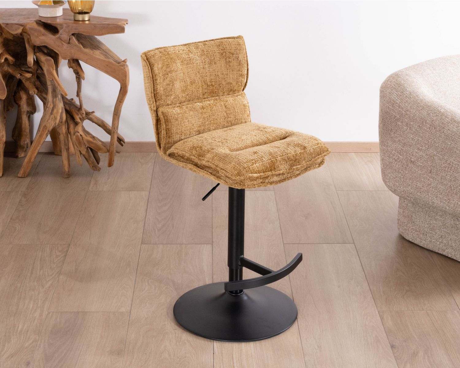 Lot de 2 chaises hautes en tissu moutarde "Topley" assise réglable en hauteur