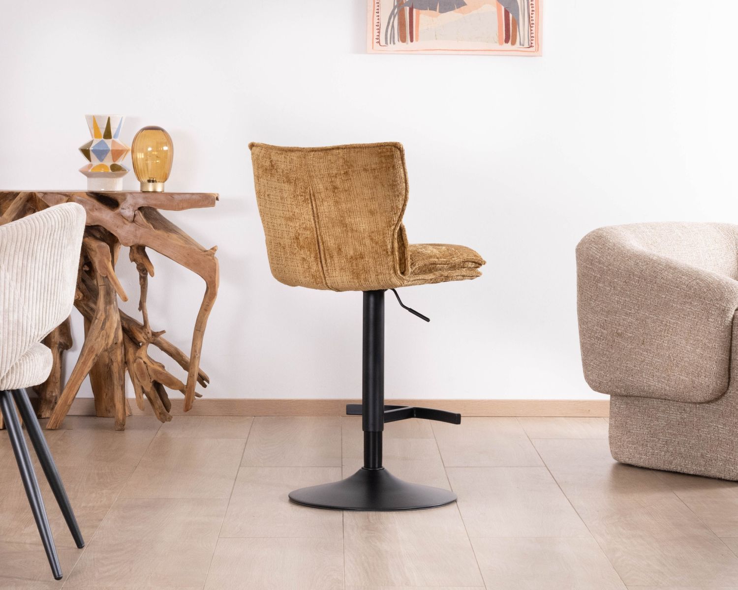 Lot de 2 chaises hautes en tissu moutarde "Topley" assise réglable en hauteur