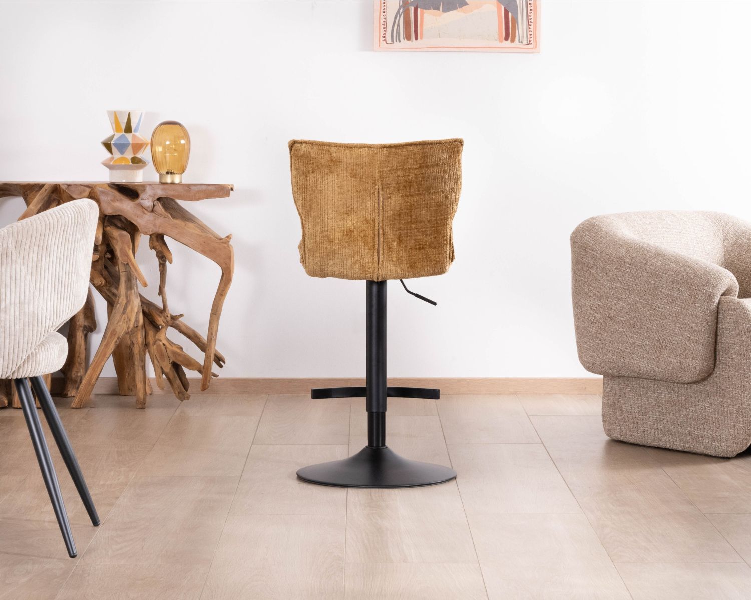 Lot de 2 chaises hautes en tissu moutarde "Topley" assise réglable en hauteur