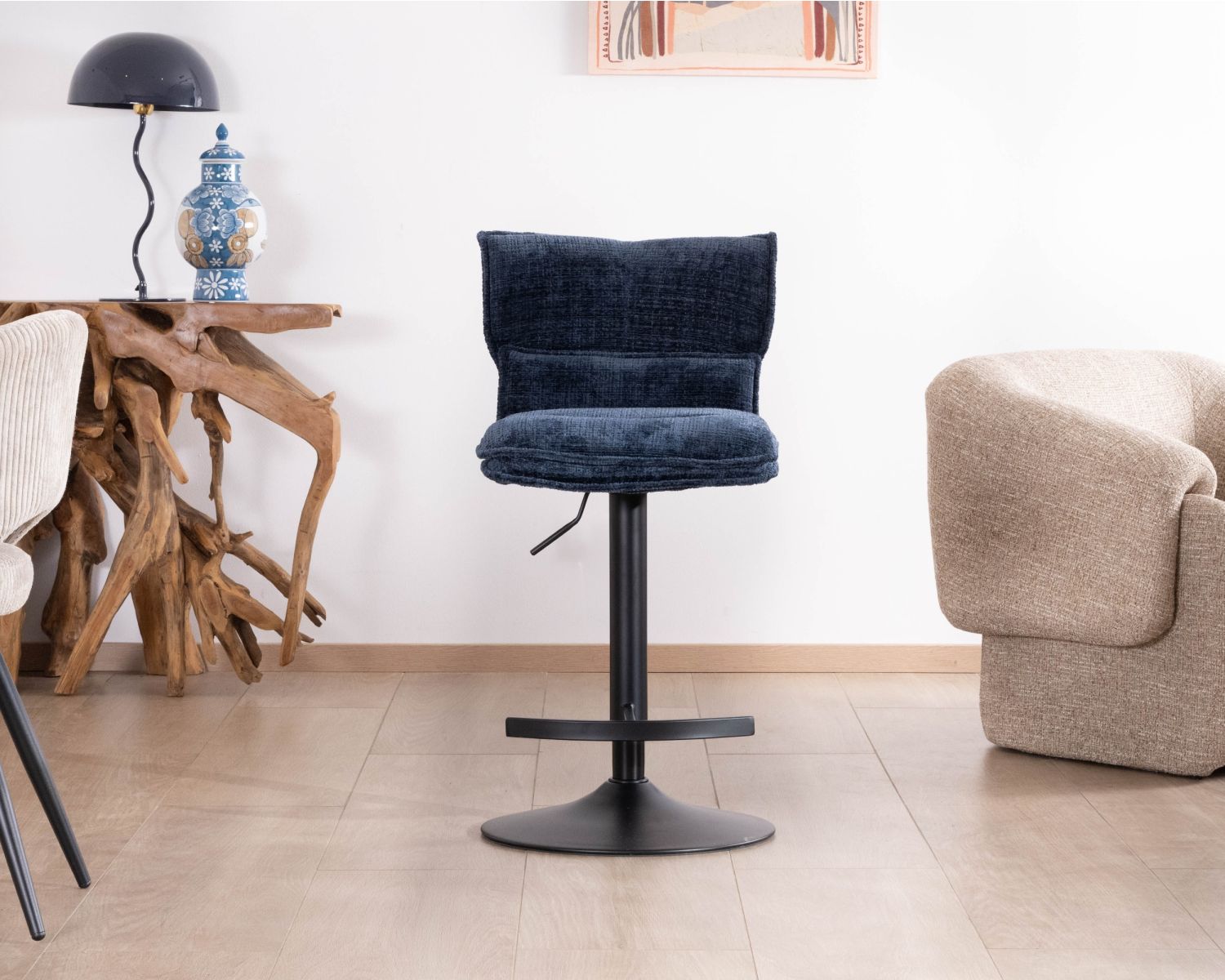 Lot de 2 chaises hautes matelassées réglables en hauteur "Topley" tissu coloris bleu nuit