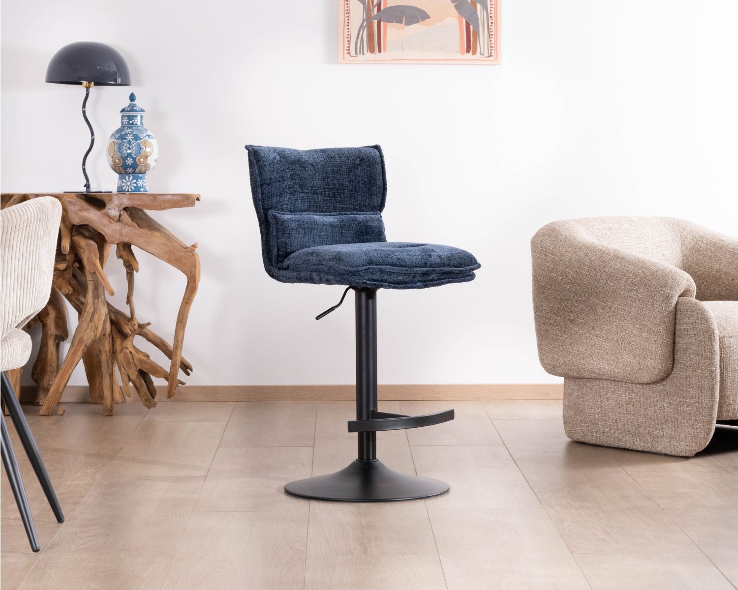 Lot de 2 chaises hautes matelassées réglables en hauteur "Topley" tissu coloris bleu nuit