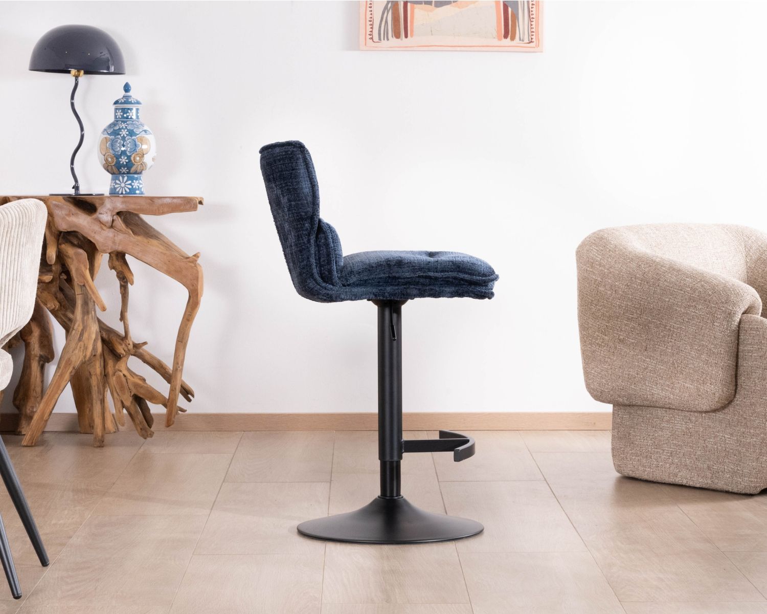 Lot de 2 chaises hautes matelassées réglables en hauteur "Topley" tissu coloris bleu nuit