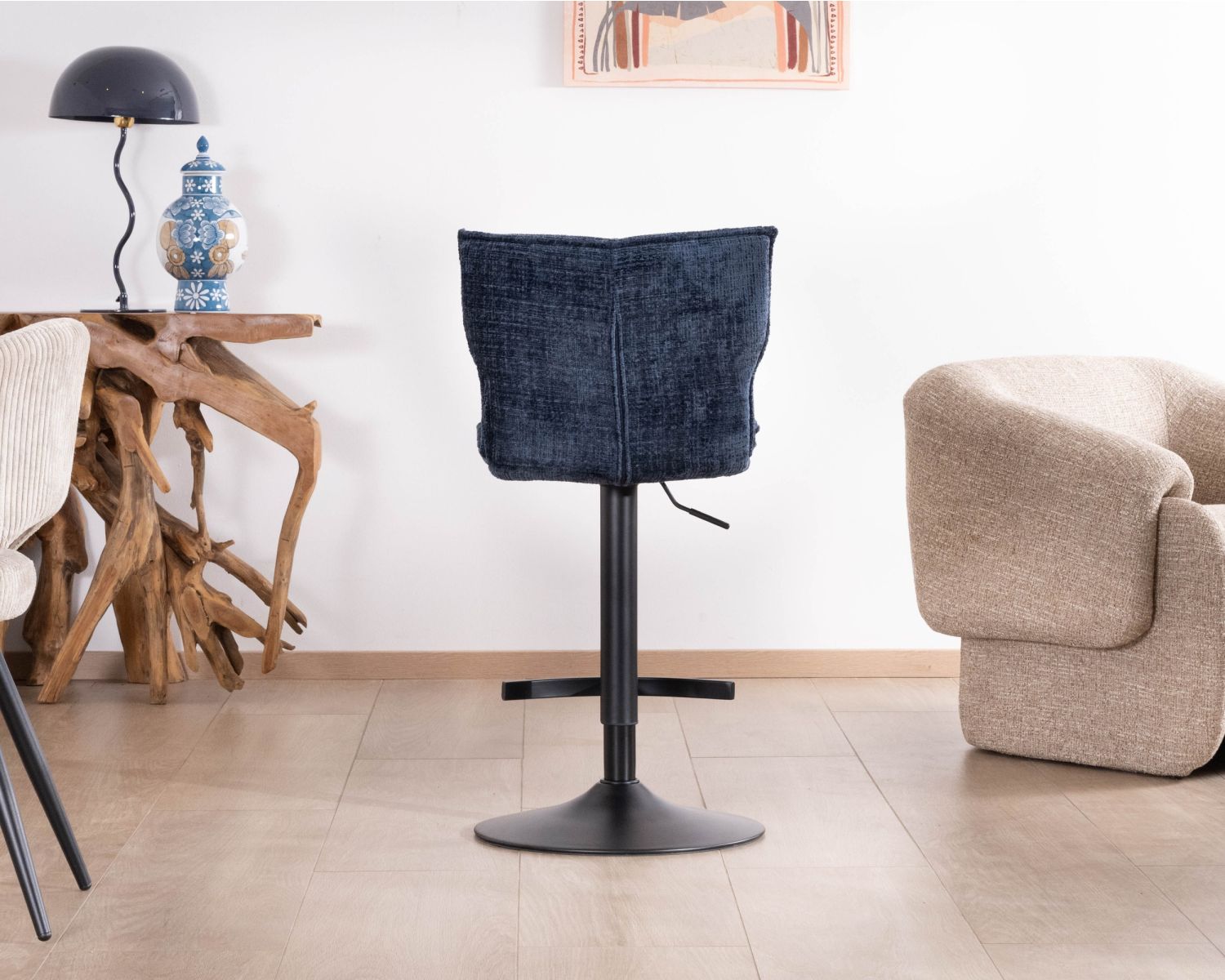 Lot de 2 chaises hautes matelassées réglables en hauteur "Topley" tissu coloris bleu nuit