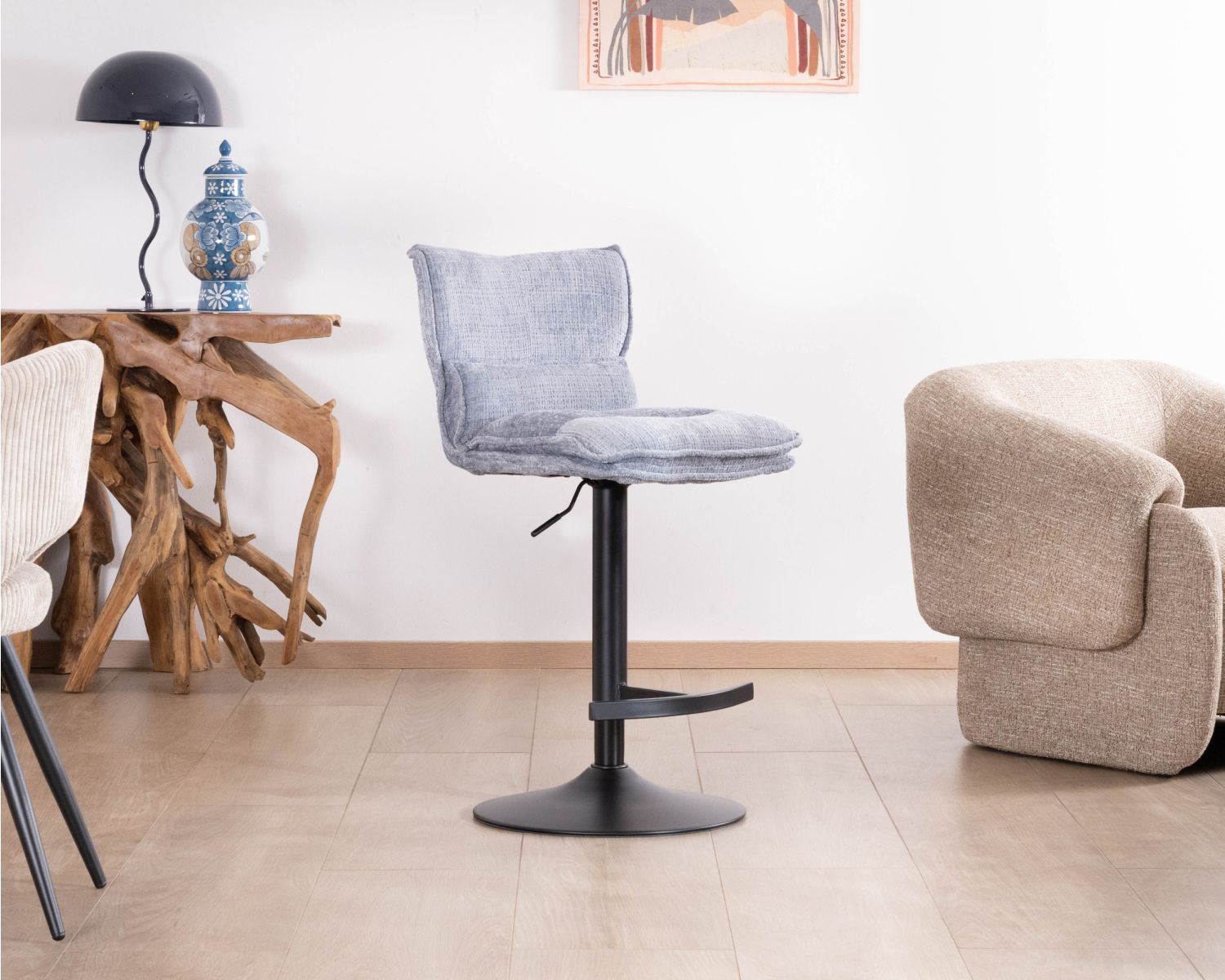 Lot de 2 chaises de bar matelassées réglables en hauteur "Topley" tissu gris bleuté