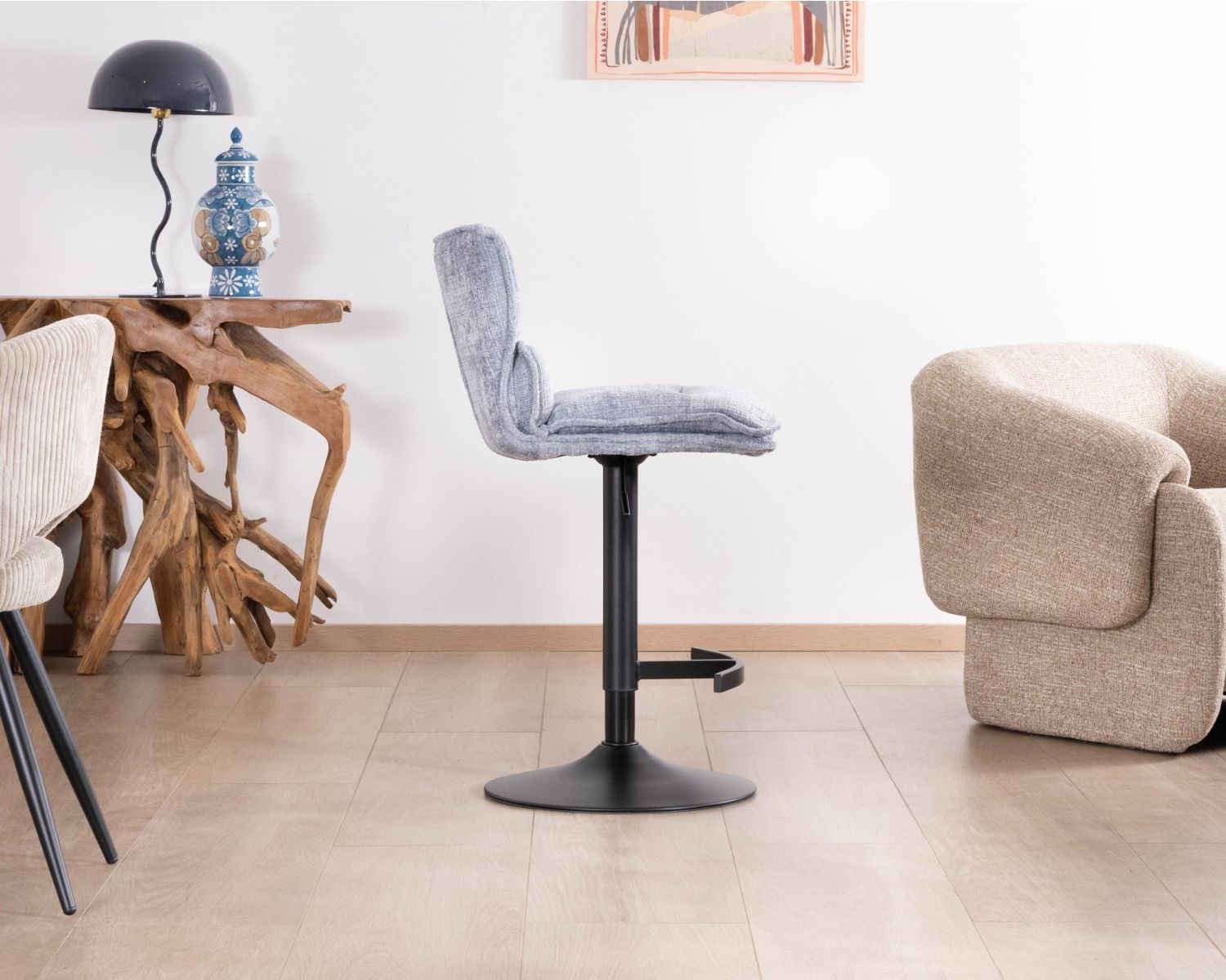 Lot de 2 chaises de bar matelassées réglables en hauteur "Topley" tissu gris bleuté