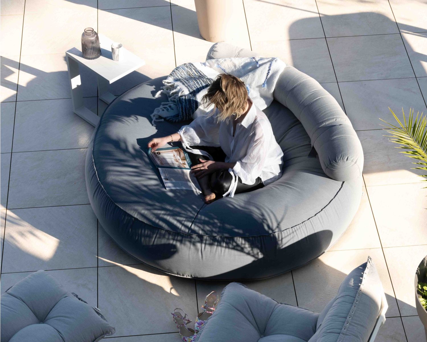 Bain de soleil rond ultra-moelleux gris clair diamètre 1m80 "Saint Tropez"