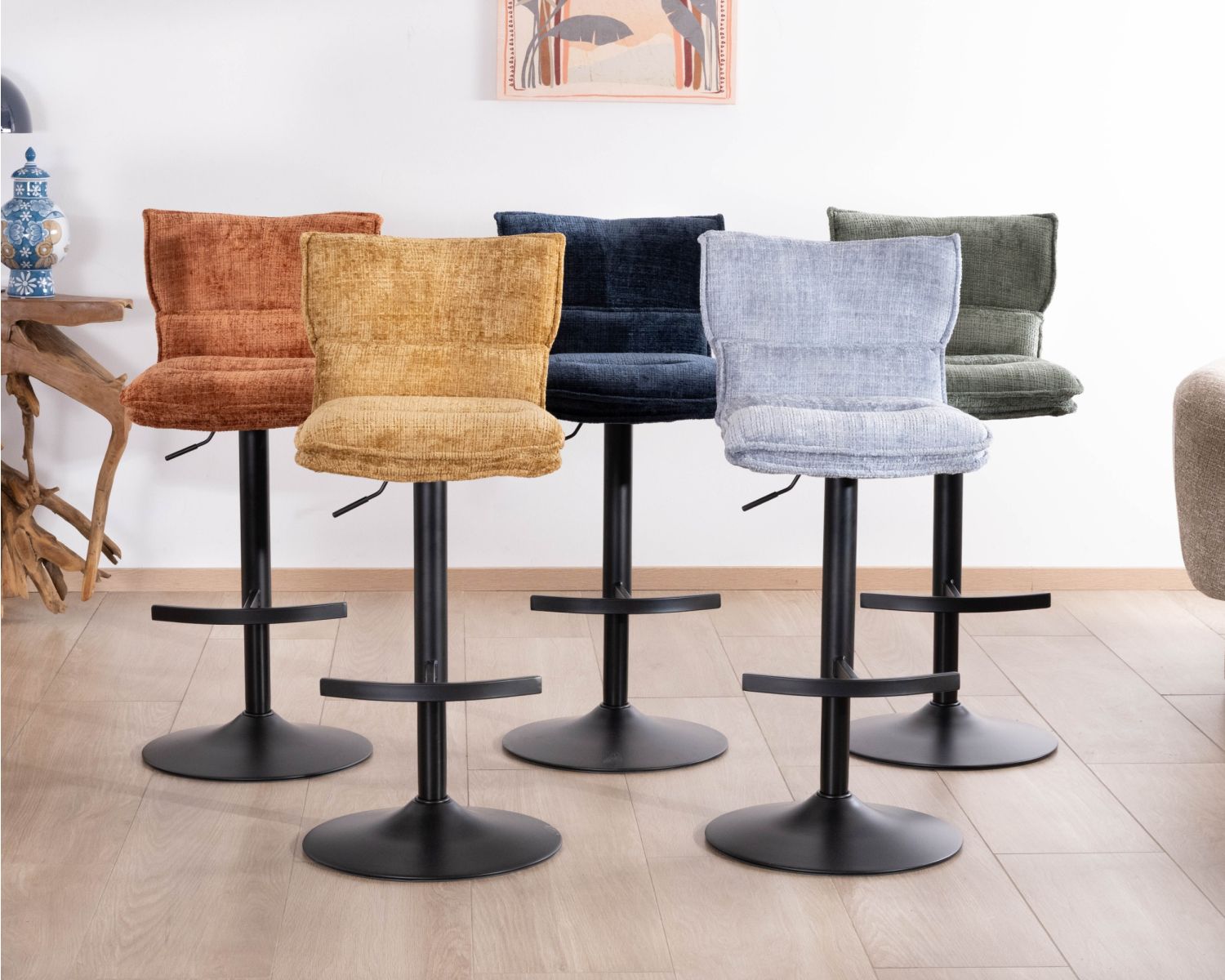 Lot de 2 chaises hautes réglables en hauteur "Topley" confort matelassé en velours vert sauge