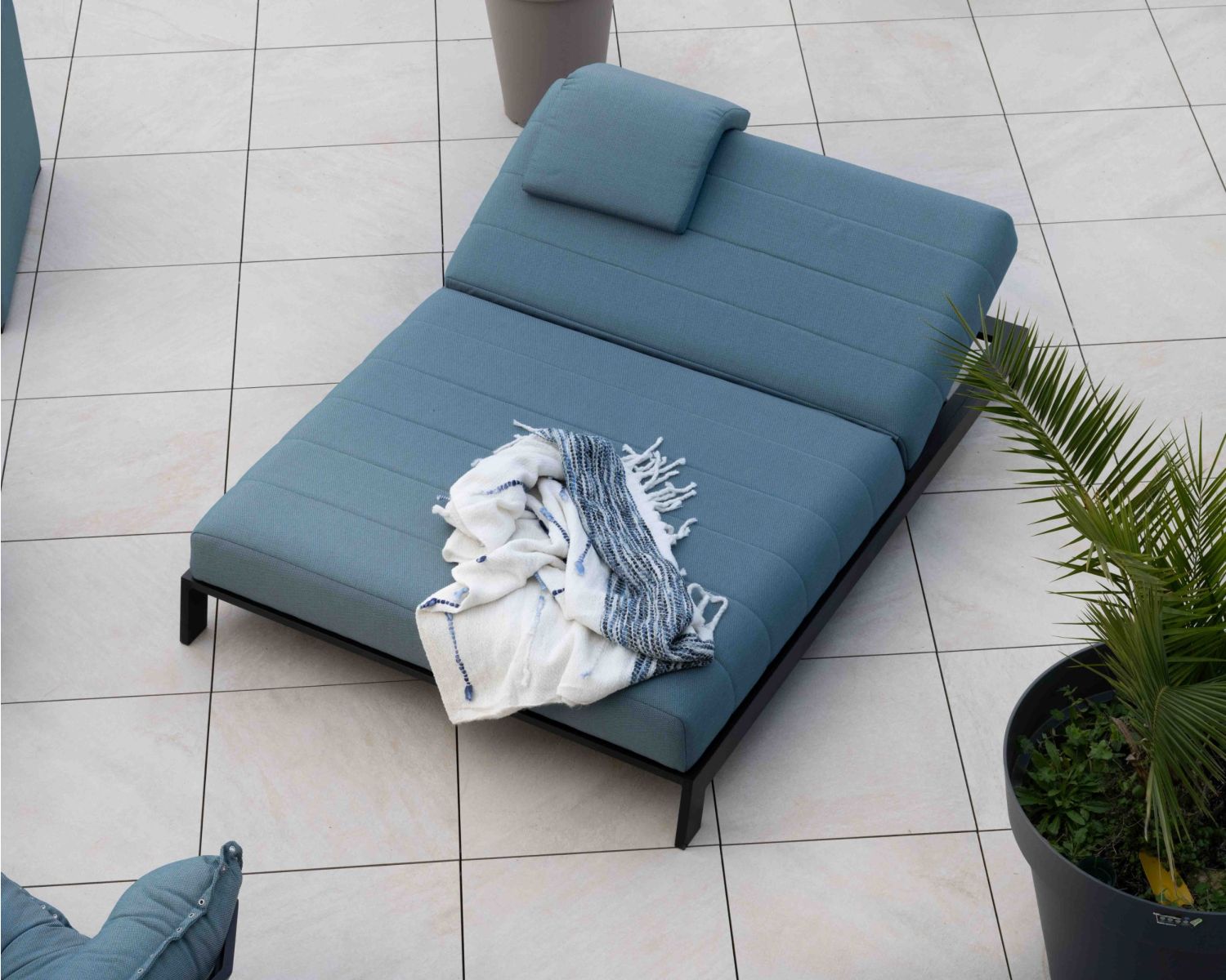 Bain de soleil double turquoise et noir textile extérieur "Terrasse"